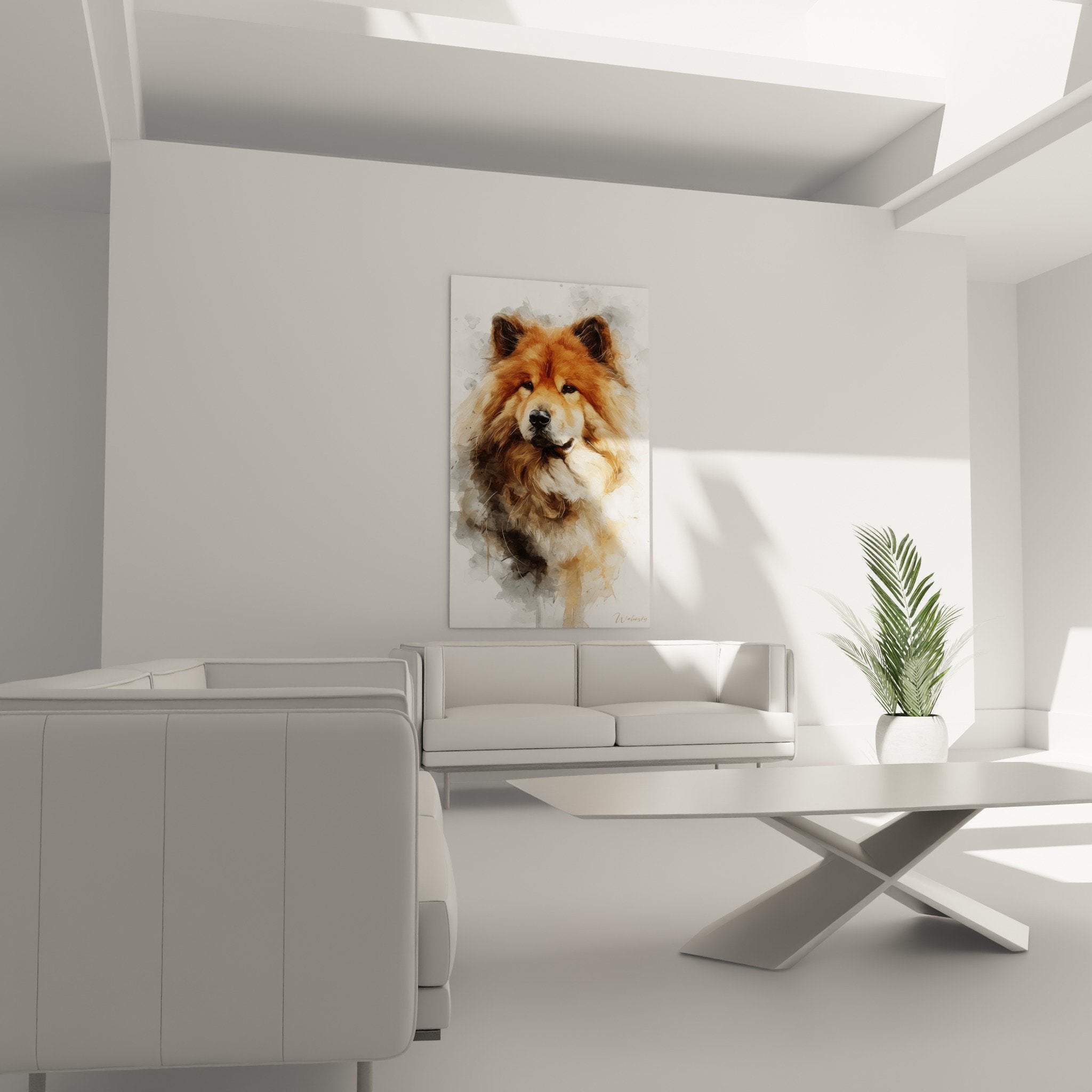 Dettaglio ritratto Eurasier tecnica acquerello occhi scuri tartufo nero mantello toni caldi