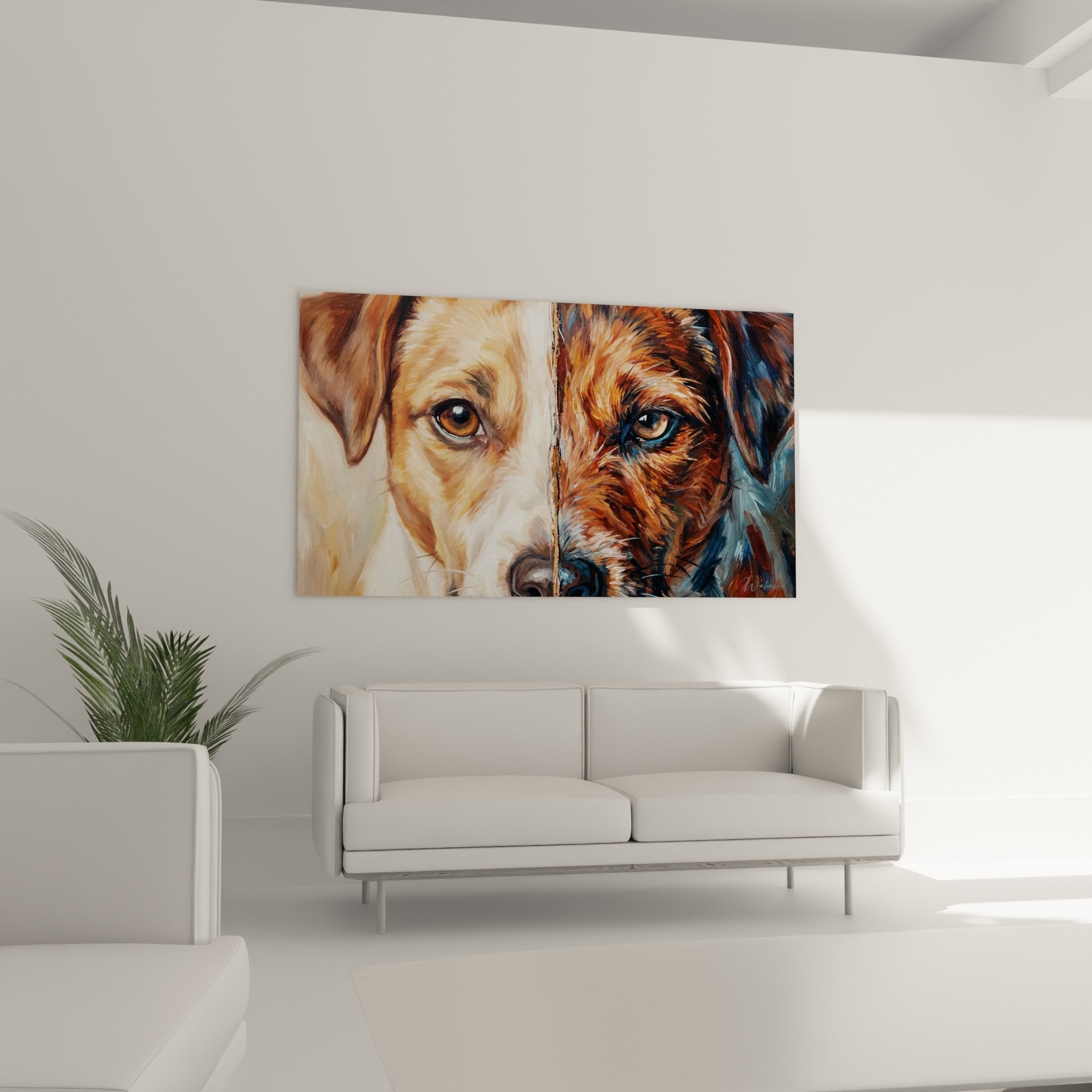 Detail portrait Jack Russel Terrier peinture divise tons dores cuivres yeux expressifs art canin contemporain