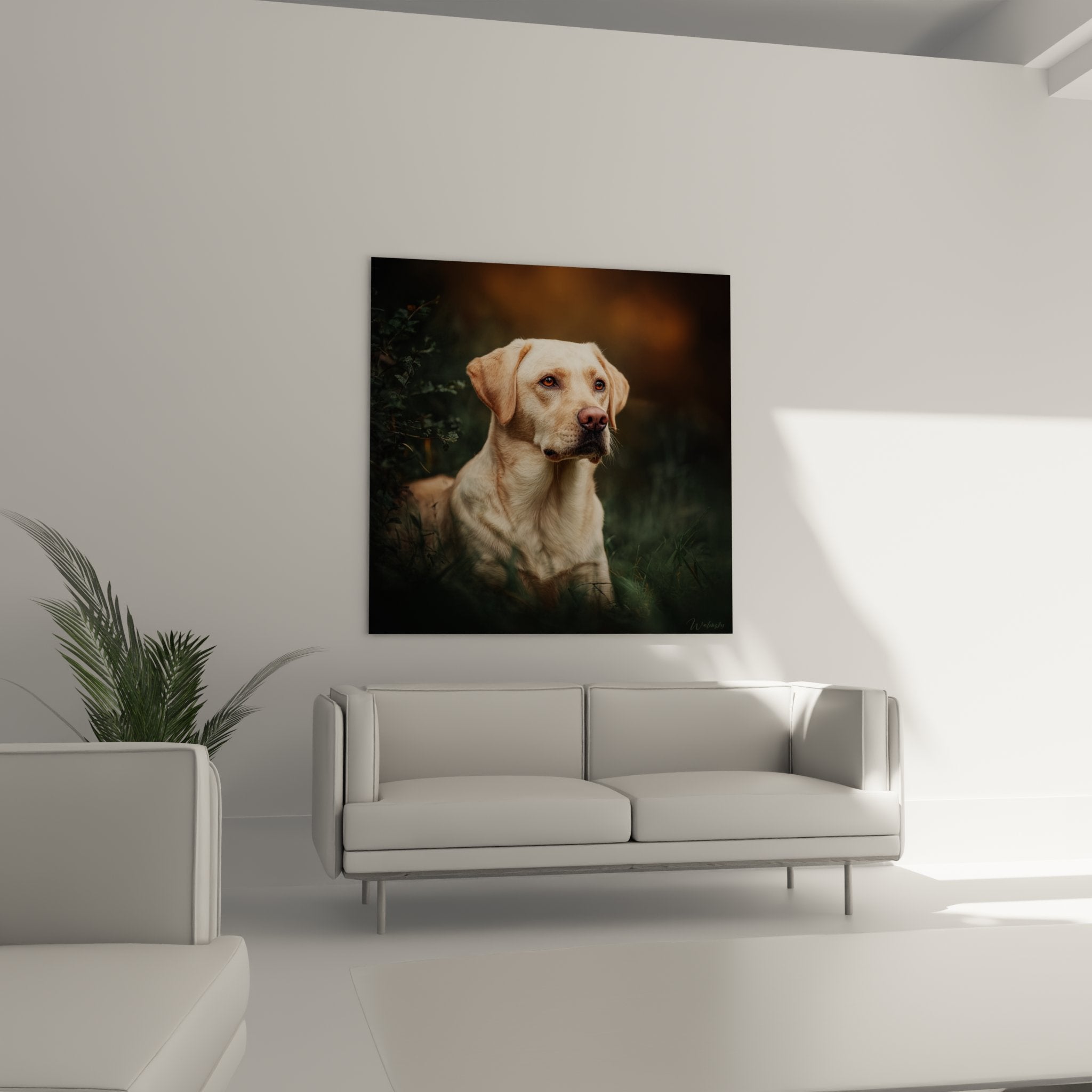 Detailed portrait beige labrador retriever touching expression deep gaze artistic photography