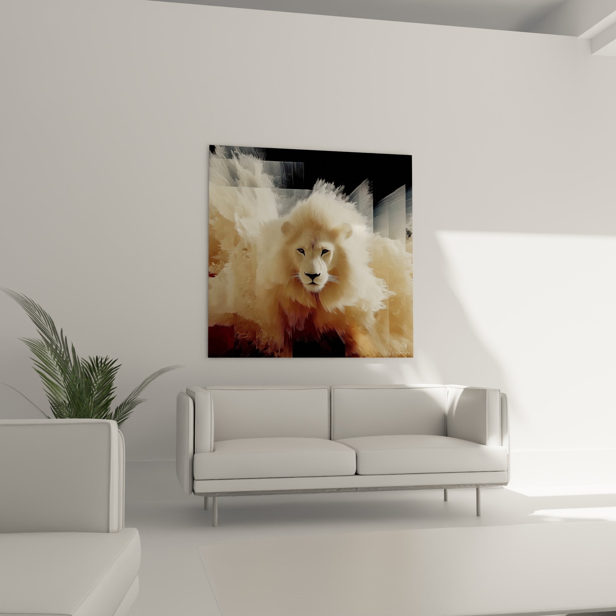Detail portrait lion artistique hachures fines criniere doree texture saisissante