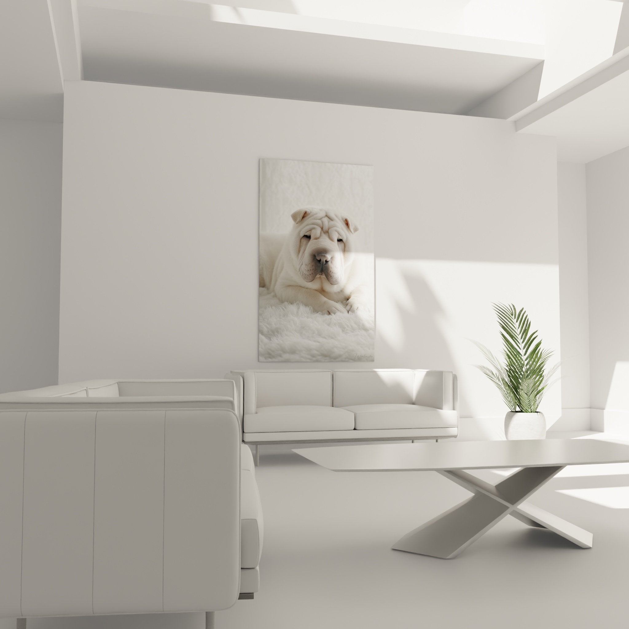 detail portrait shar pei blanc plis pelage texture douce expression paisible art canin