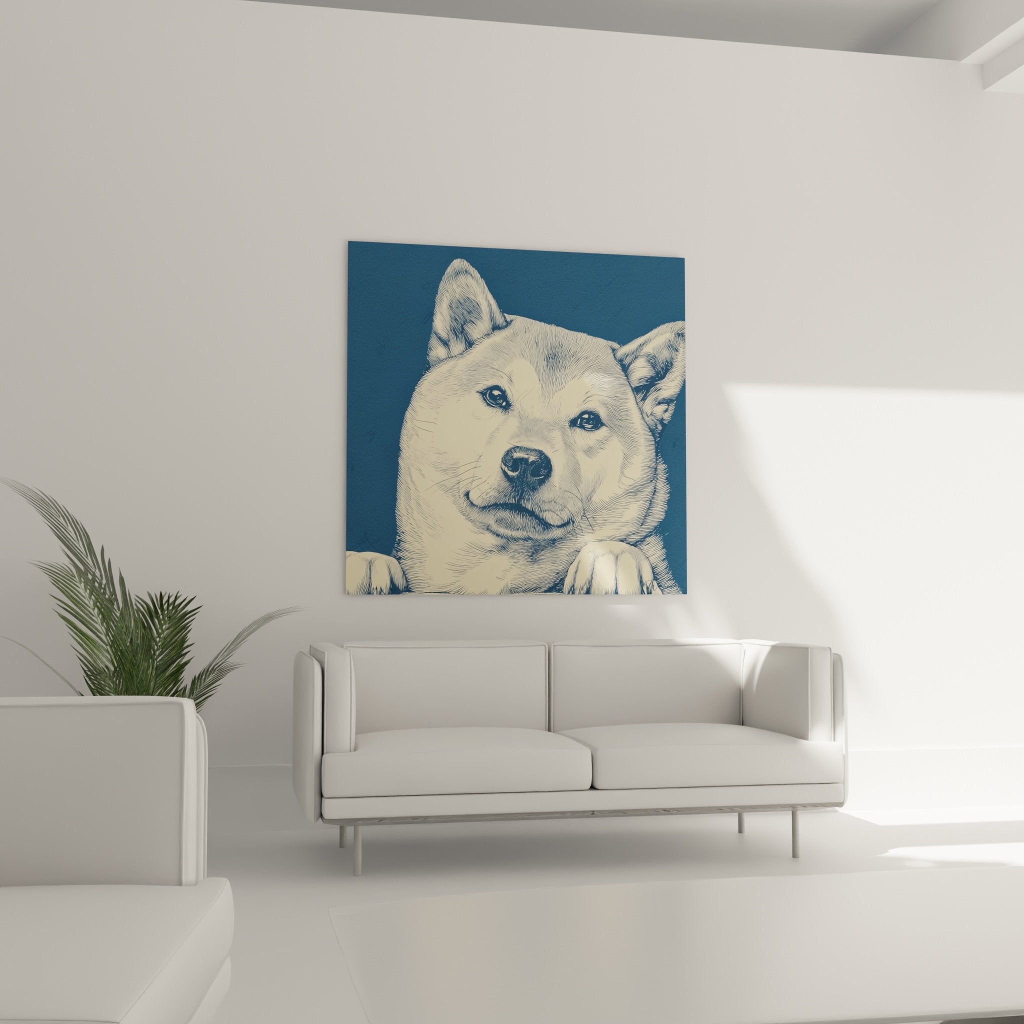 Shiba Inu portrait detail, finely drawn coat in golden tones, expressive eyes and contrasting black nose
