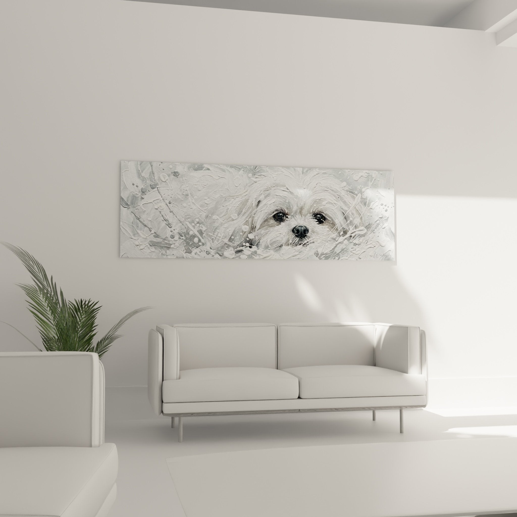 detail yeux shih tzu peinture argentee texture pelage art canin moderne