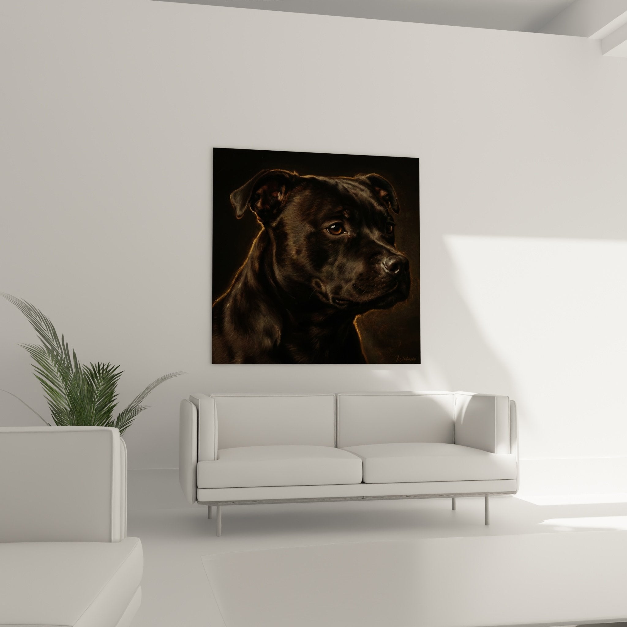 Dettaglio ravvicinato ritratto Staffordshire Bull Terrier che mostra la texture del mantello e lo sguardo espressivo