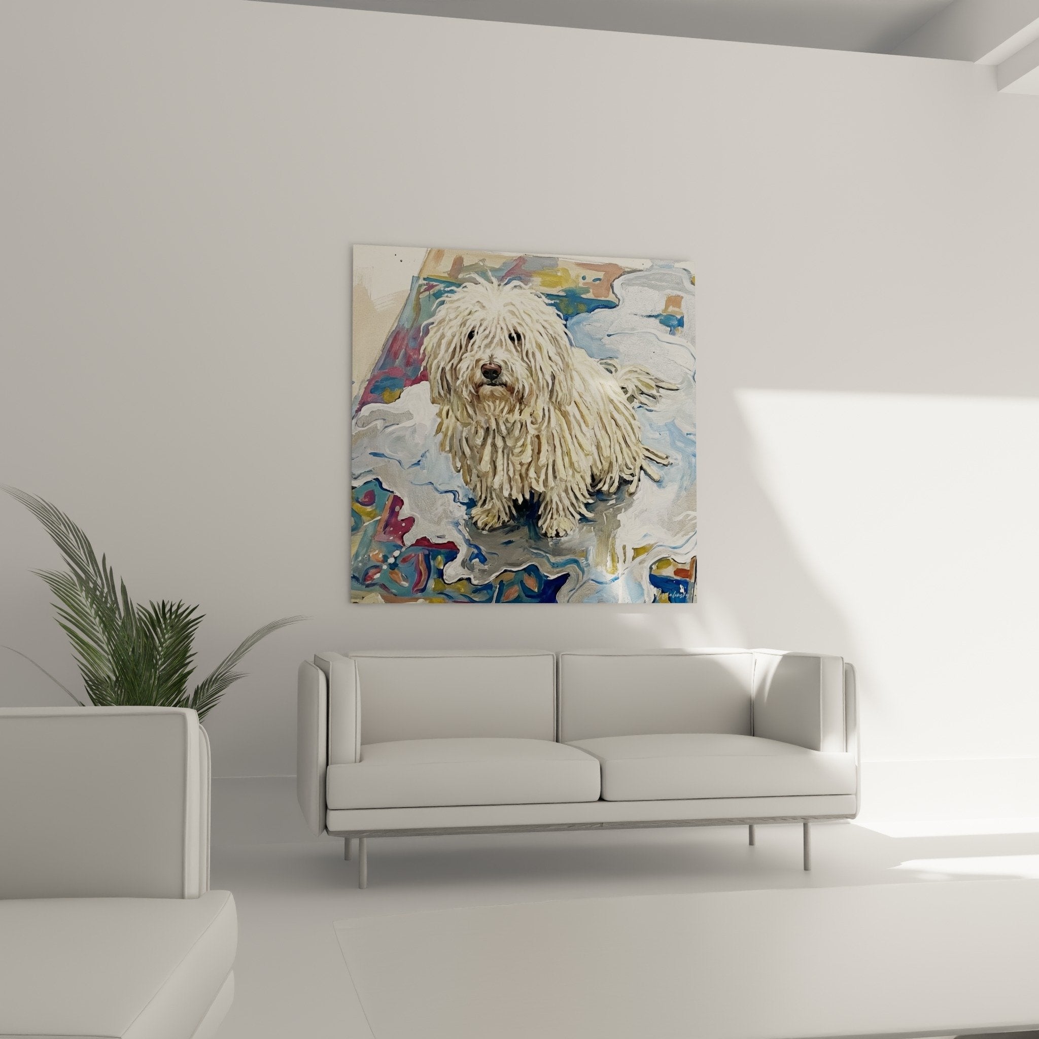 Dettaglio Puli quadro texture pelo corde bianche pittura realistica cane pastore ungherese