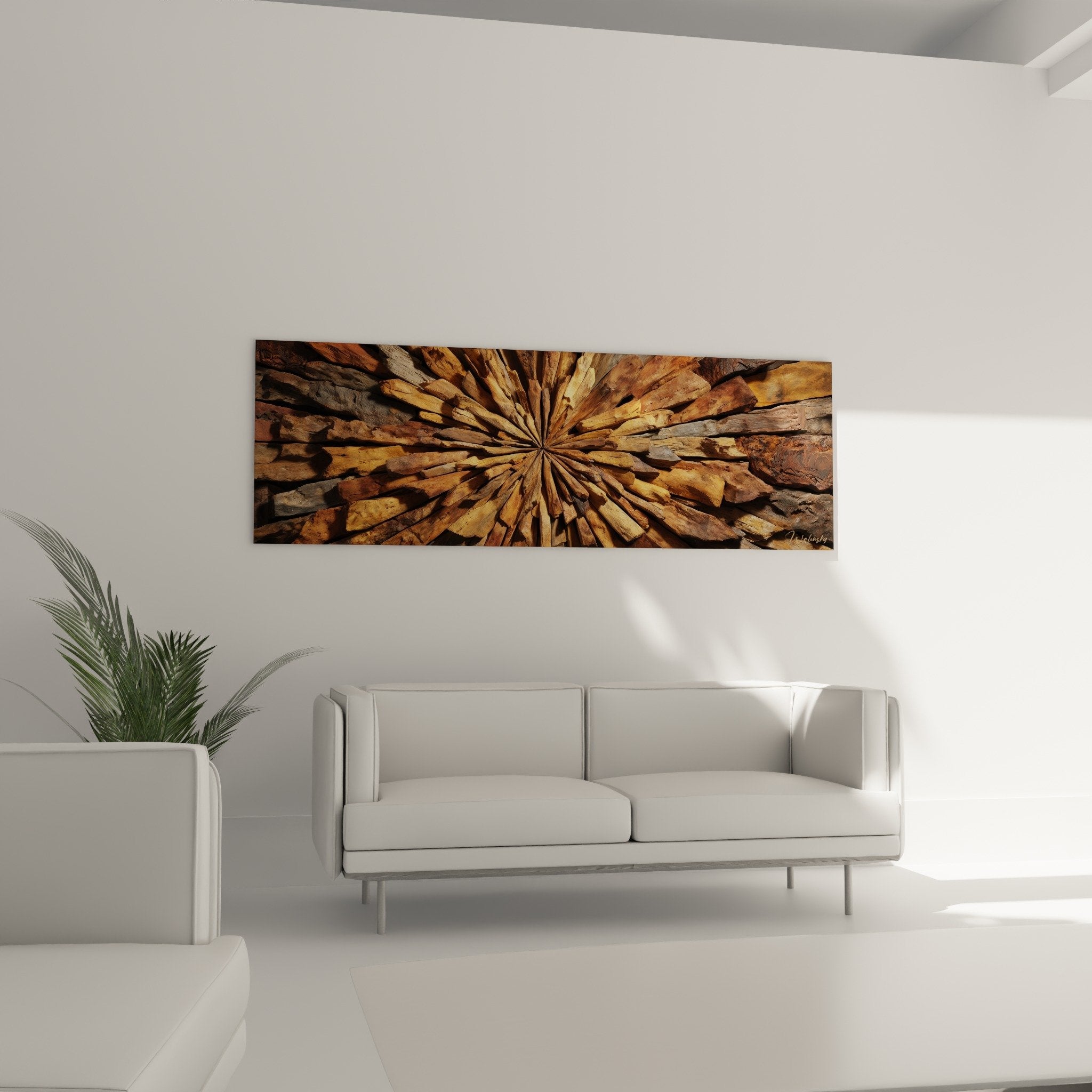 Detail textured wood rays golden and brown natural wood sculpture feng shui art