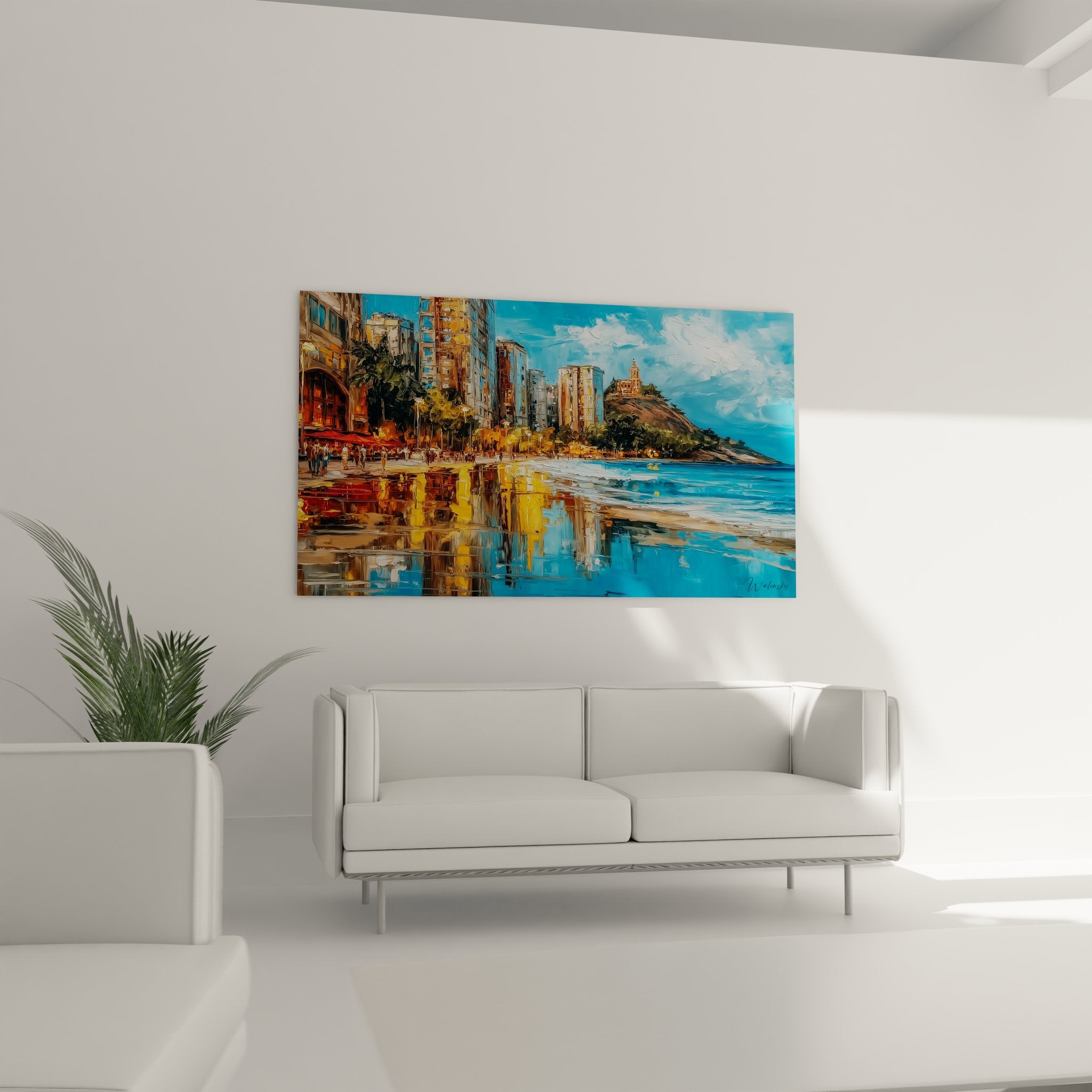 Détail peinture reflets dorés sur eau avec technique picturale expressionniste moderne