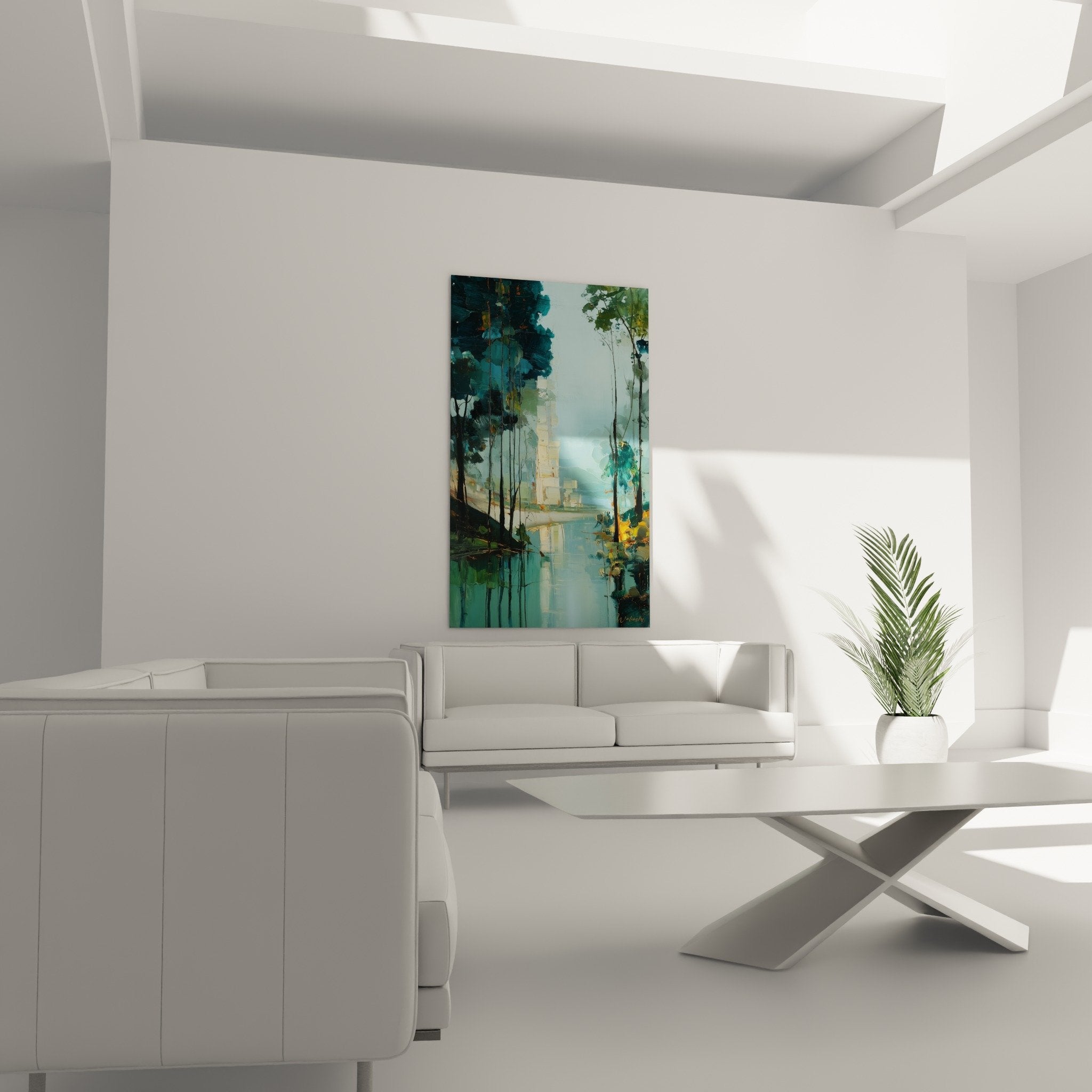 Detail reflets turquoise et lumiere doree sur eau tableau feng shui est bois