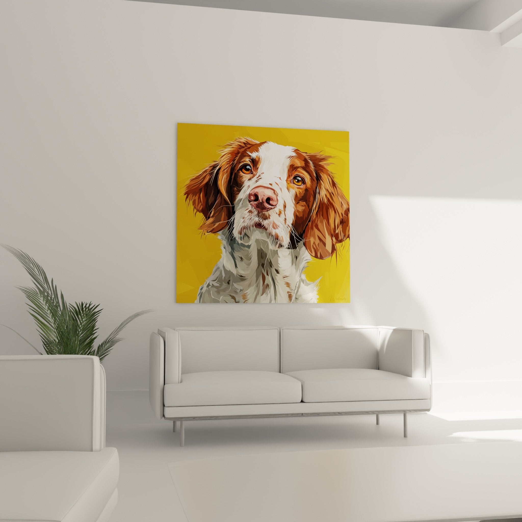 Detail regard expressif Epagneul Breton yeux ambre pelage roux texture artistique gros plan