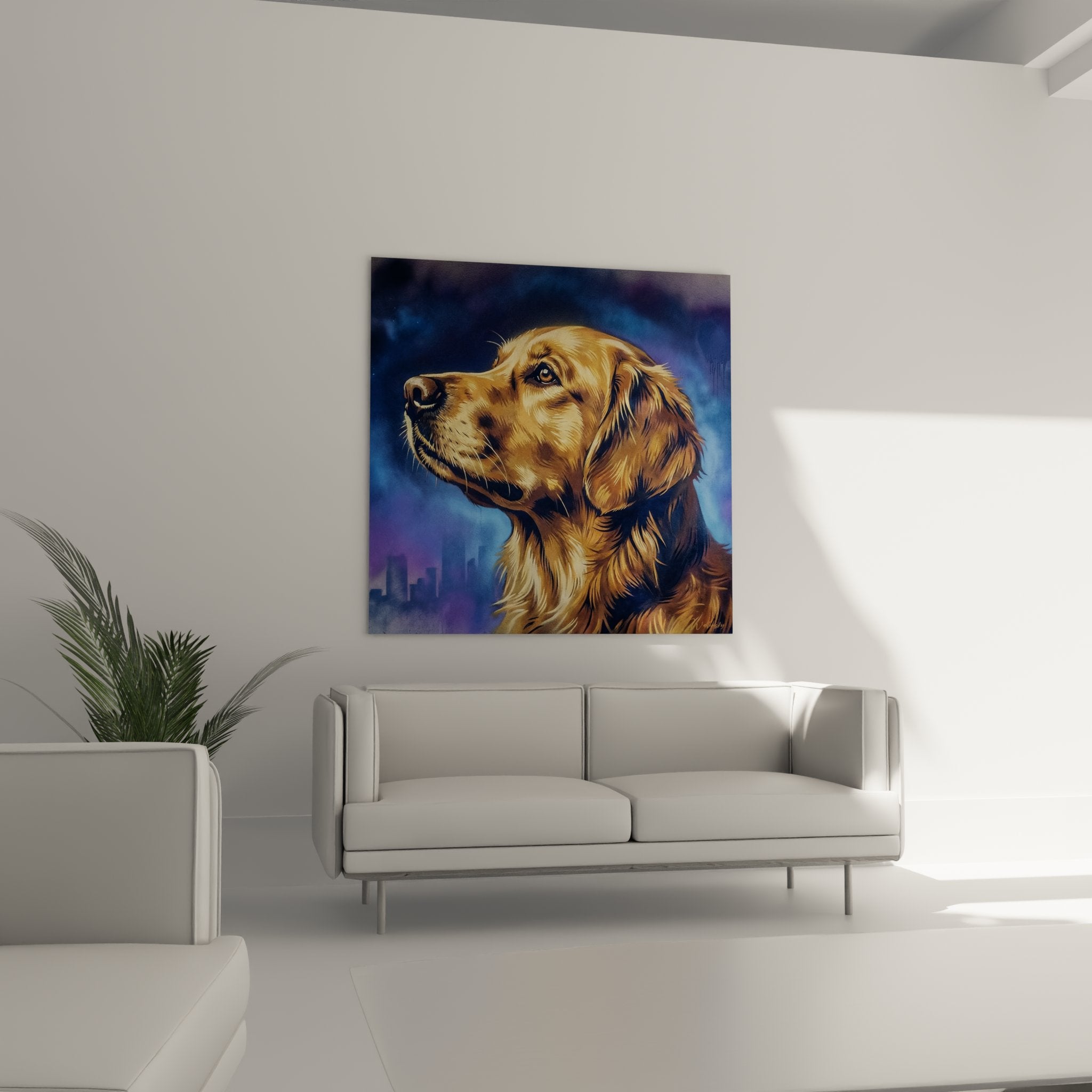 Gros plan sur le regard expressif et les details du pelage dore du Golden Retriever