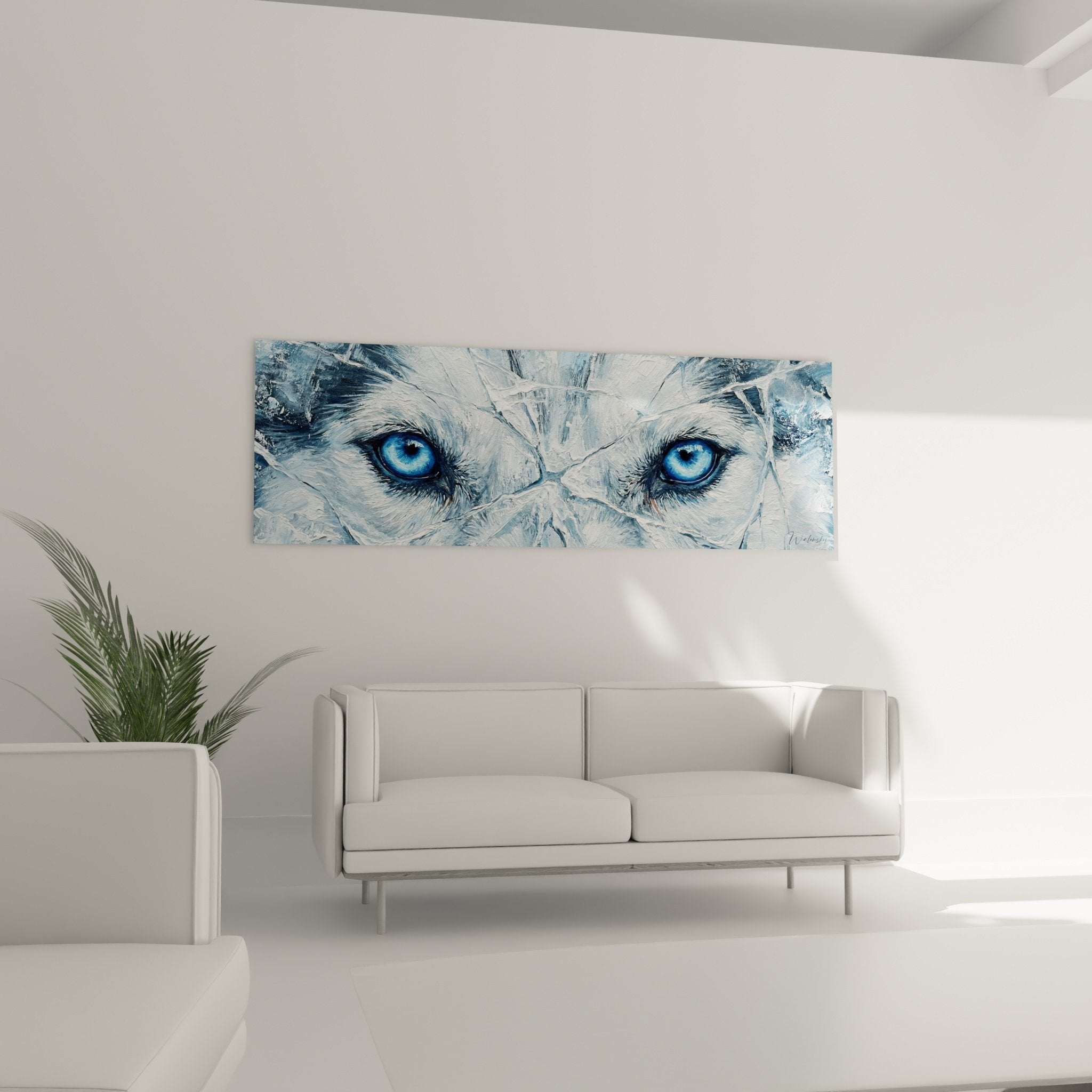 detail regard husky siberien yeux bleus intenses textures glace cristaux effet sculptural