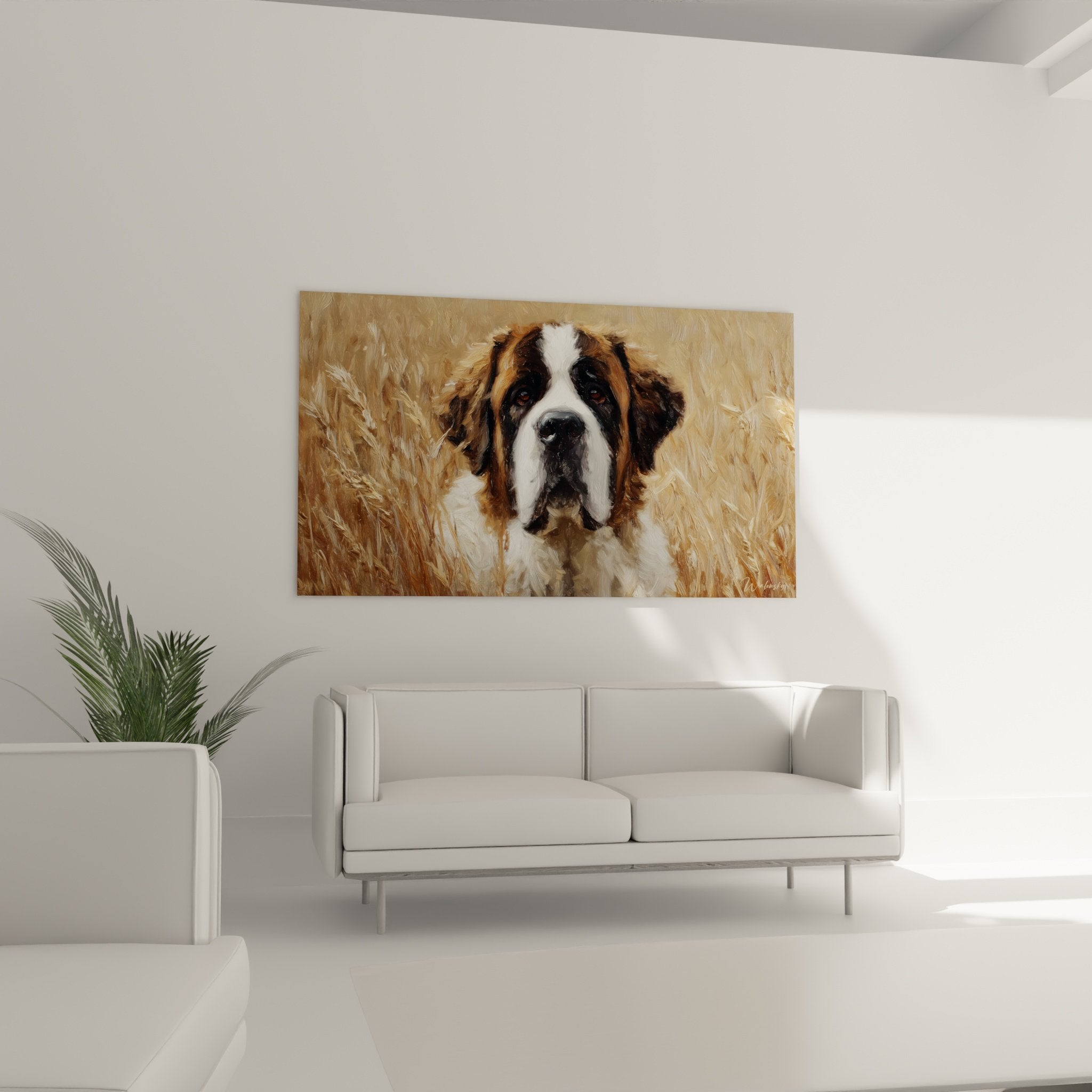 Détail du regard mélancolique du Saint Bernard aux yeux sombres et pelage brun blanc