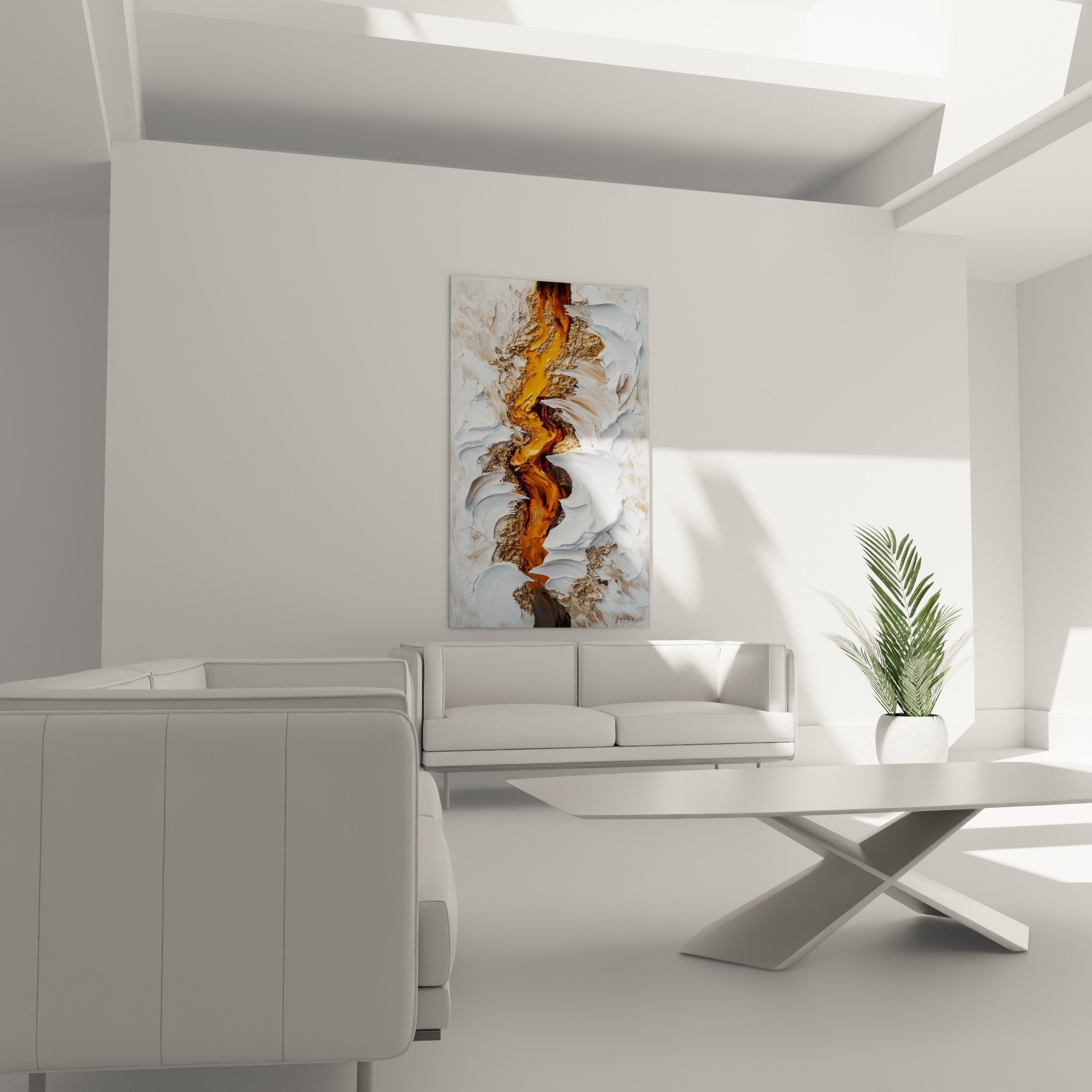 Détail relief empâtement blanc nacré veine dorée cuivrée tableau marbre abstrait