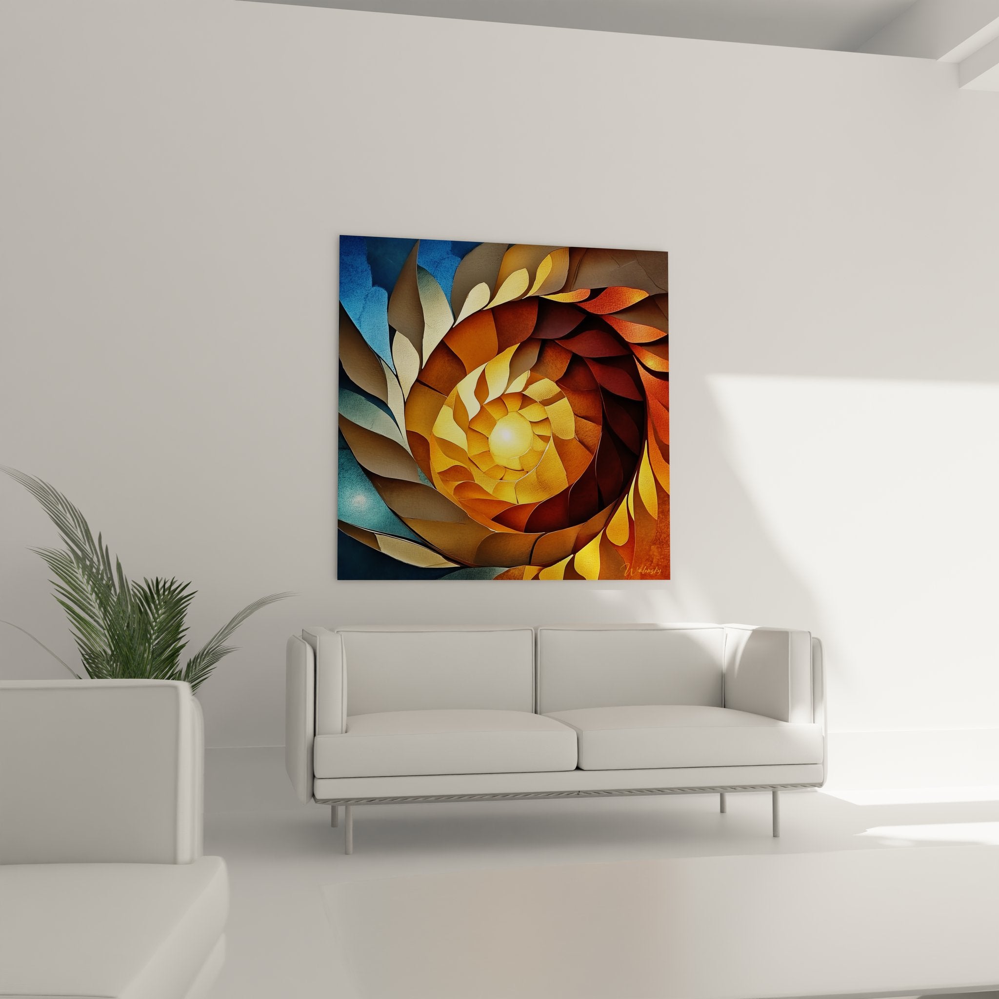 Gros plan détaillé des reliefs et textures du tableau spirale abstraite dorée