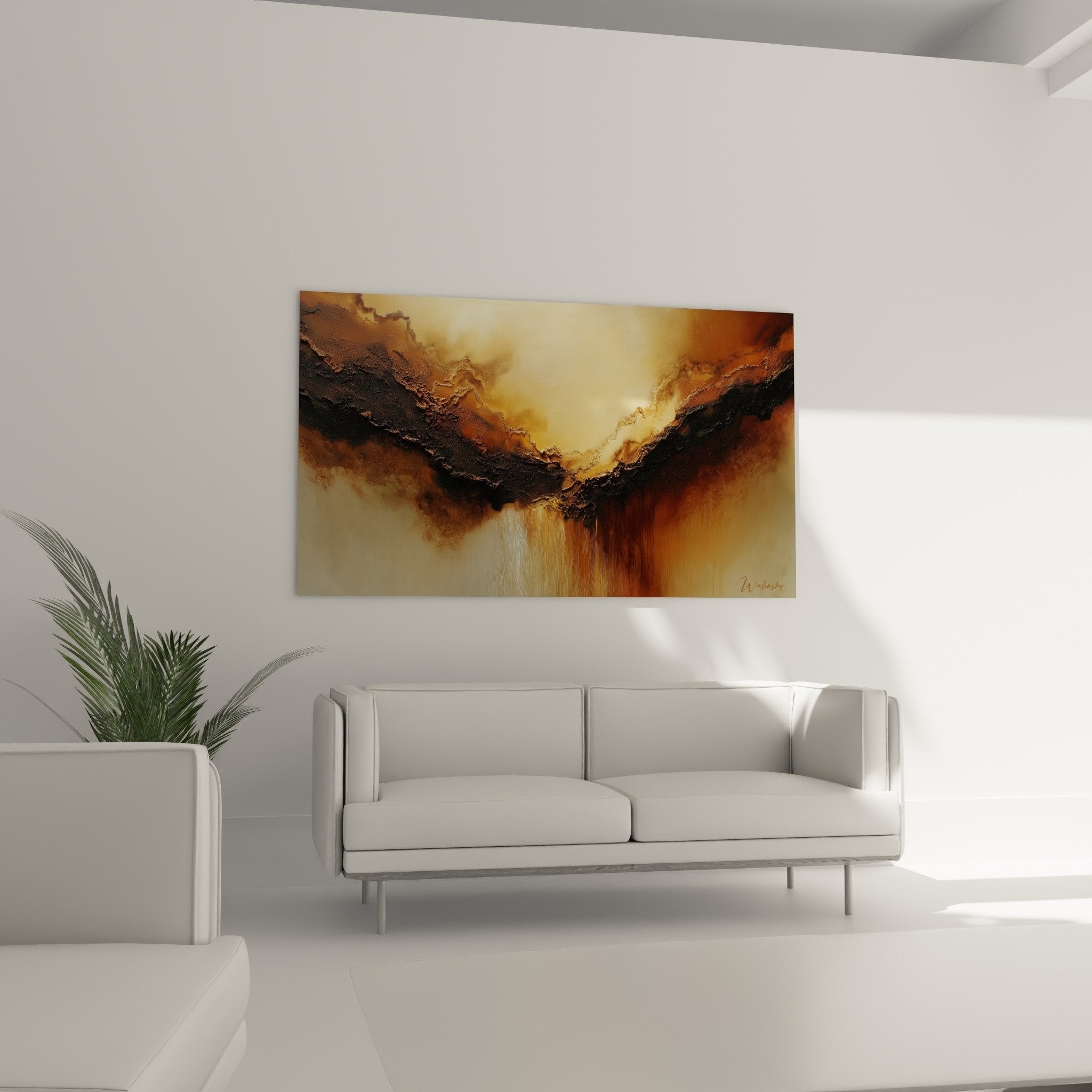 Detail strukturierte bronzefarbene Reliefs, skulpturale Impasto abstraktes Gemälde Feng Shui Zentrum