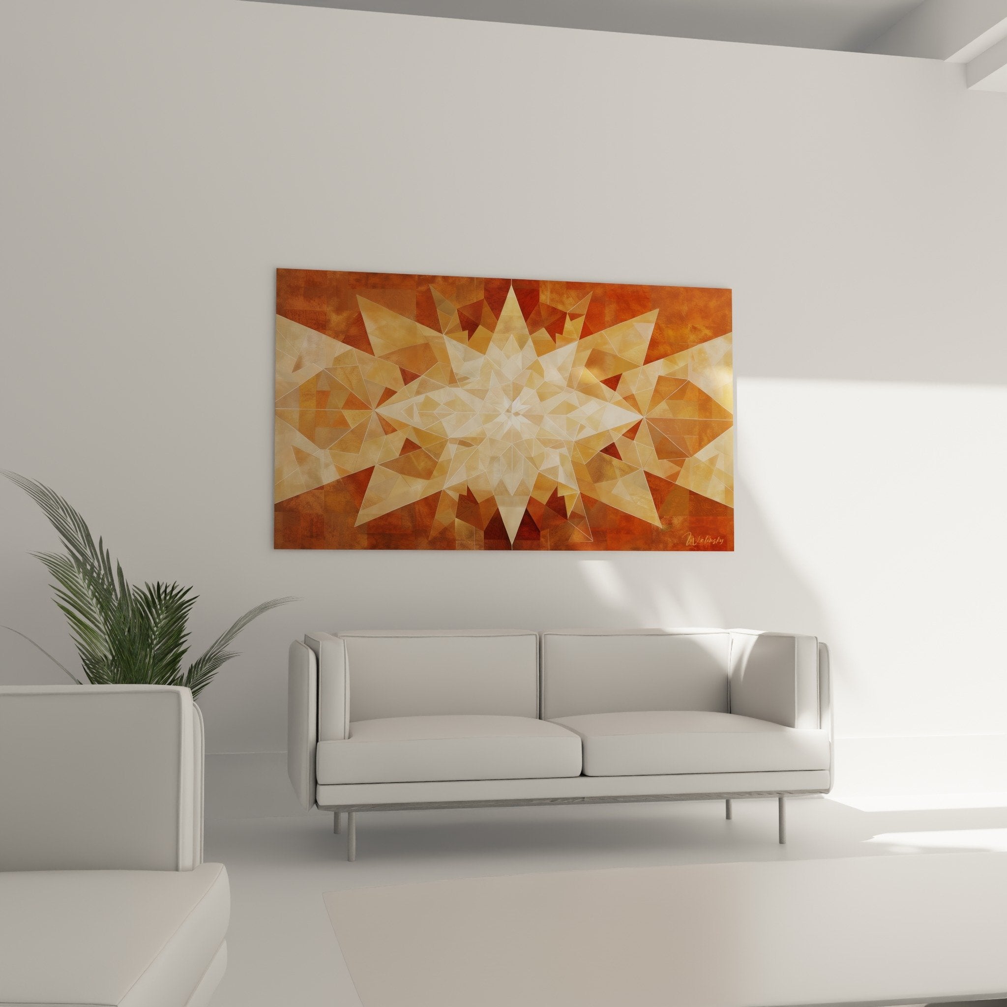 Detail rosace geometrique art islamique facettes cristallines transparences orange doree