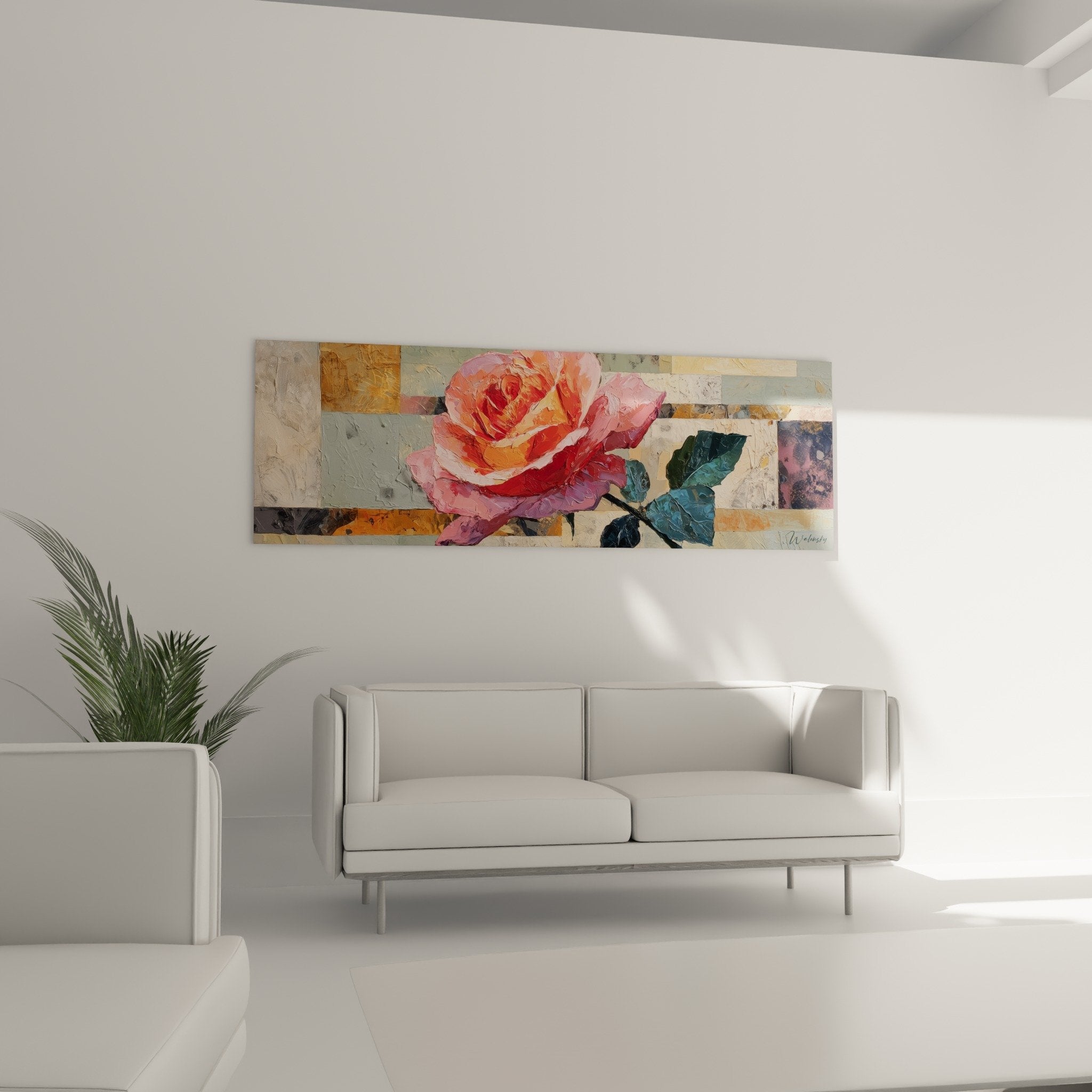 Detail korallenrosa orange Blütenblätter Nuancen geometrisches Mosaik beige grau Feng Shui Südwesten Erde