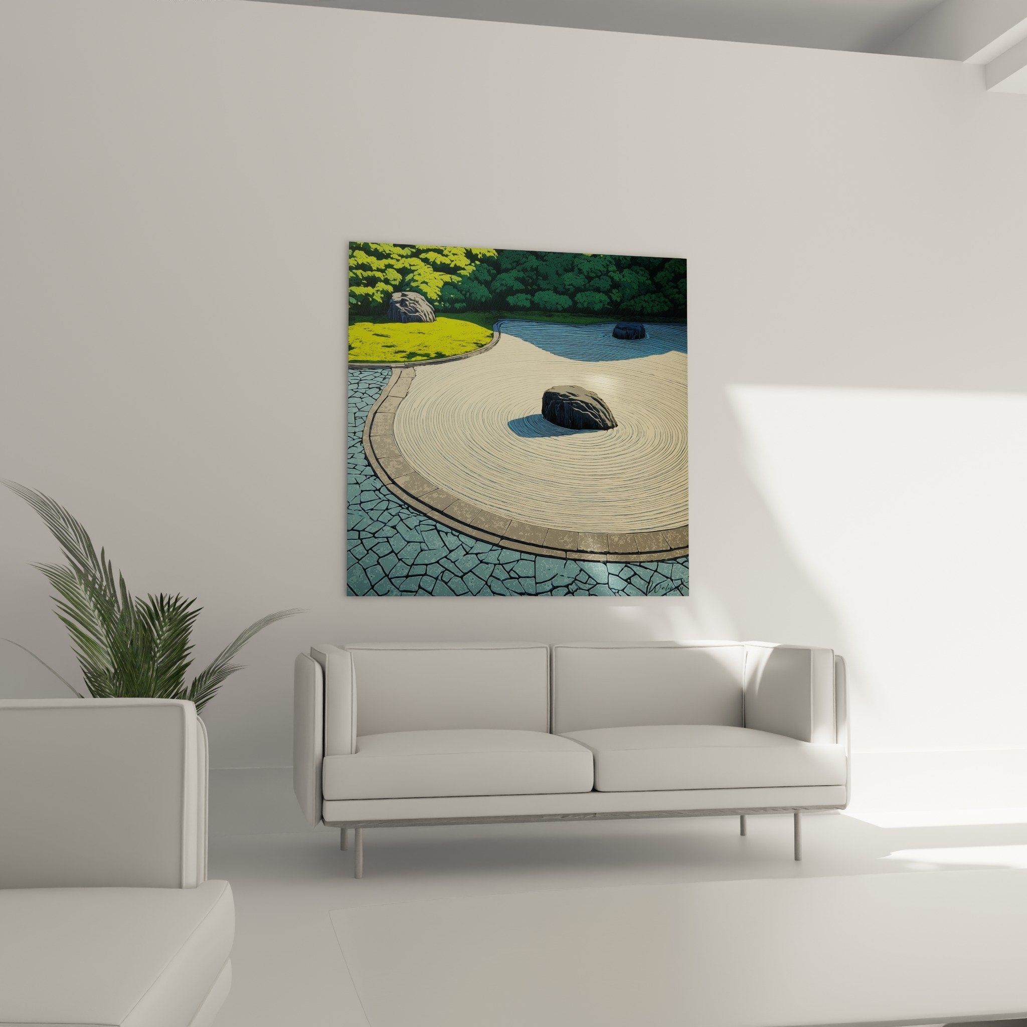 Detail texture sable ratisse motifs circulaires pierre sombre art zen japonais graphique