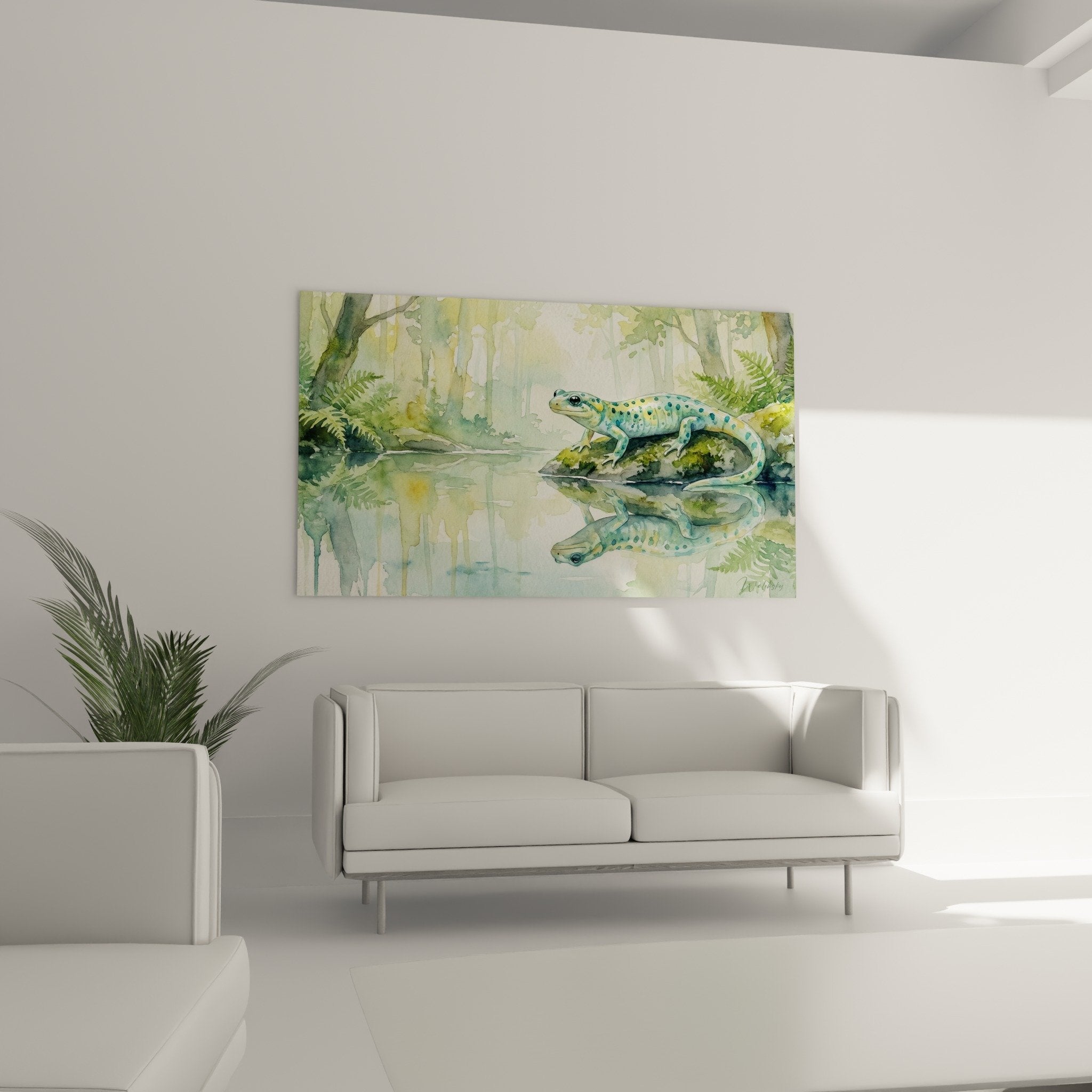 Aquarelldetail Salamander charakteristische Flecken Türkistöne transparente fließende Technik