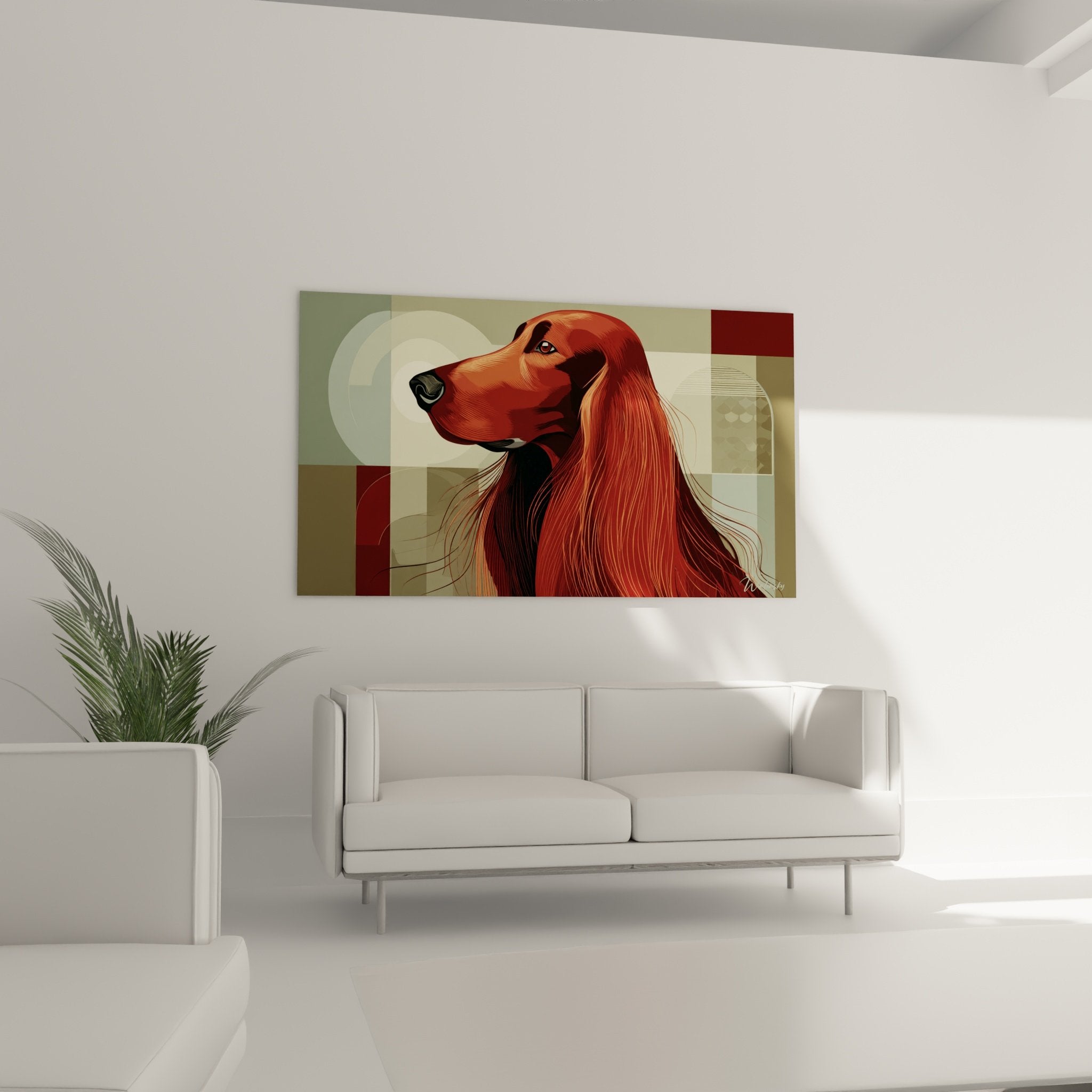 Detail portrait setter irlandais pelage roux flamboyant regard noble expression majestueuse