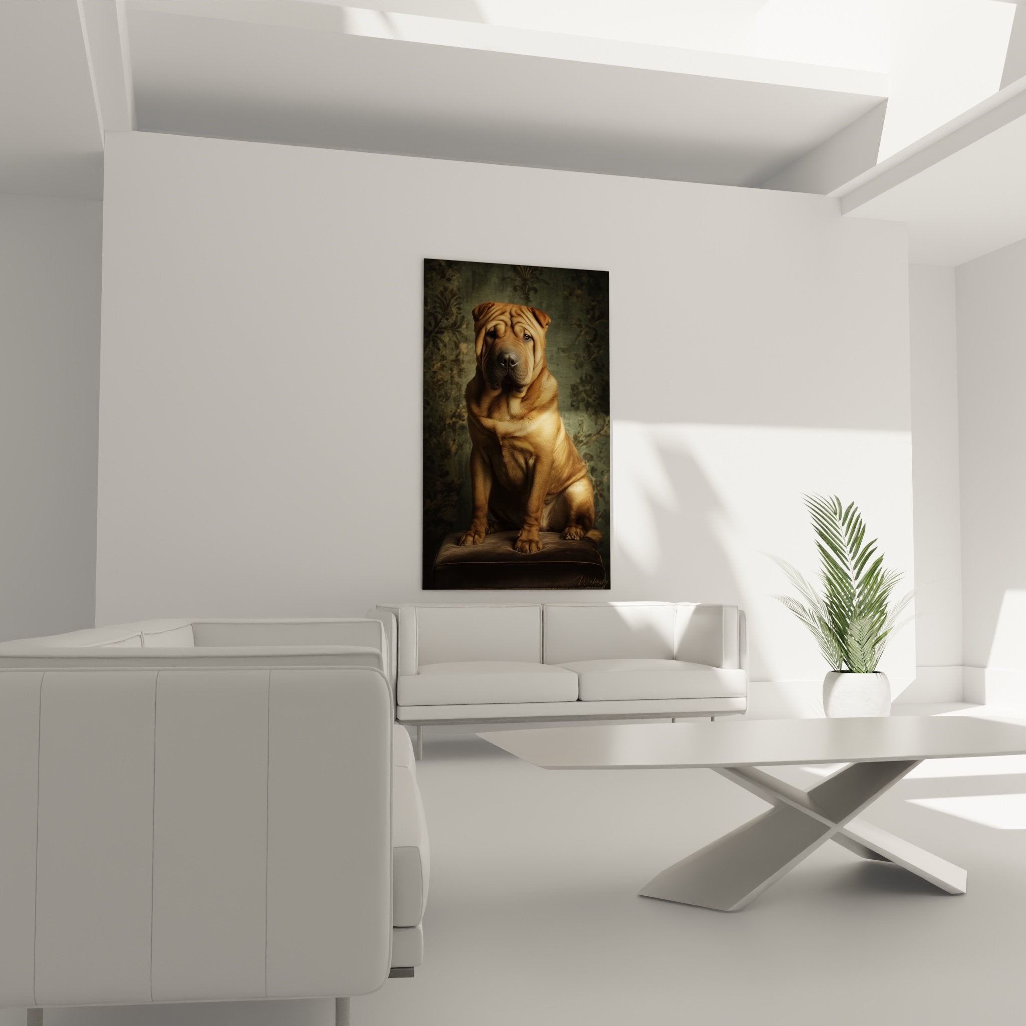 Detail Porträt Shar Pei Rehfarben charakteristische Falten, zeitgenössische Tierkunst expressiver Blick goldenes Fell