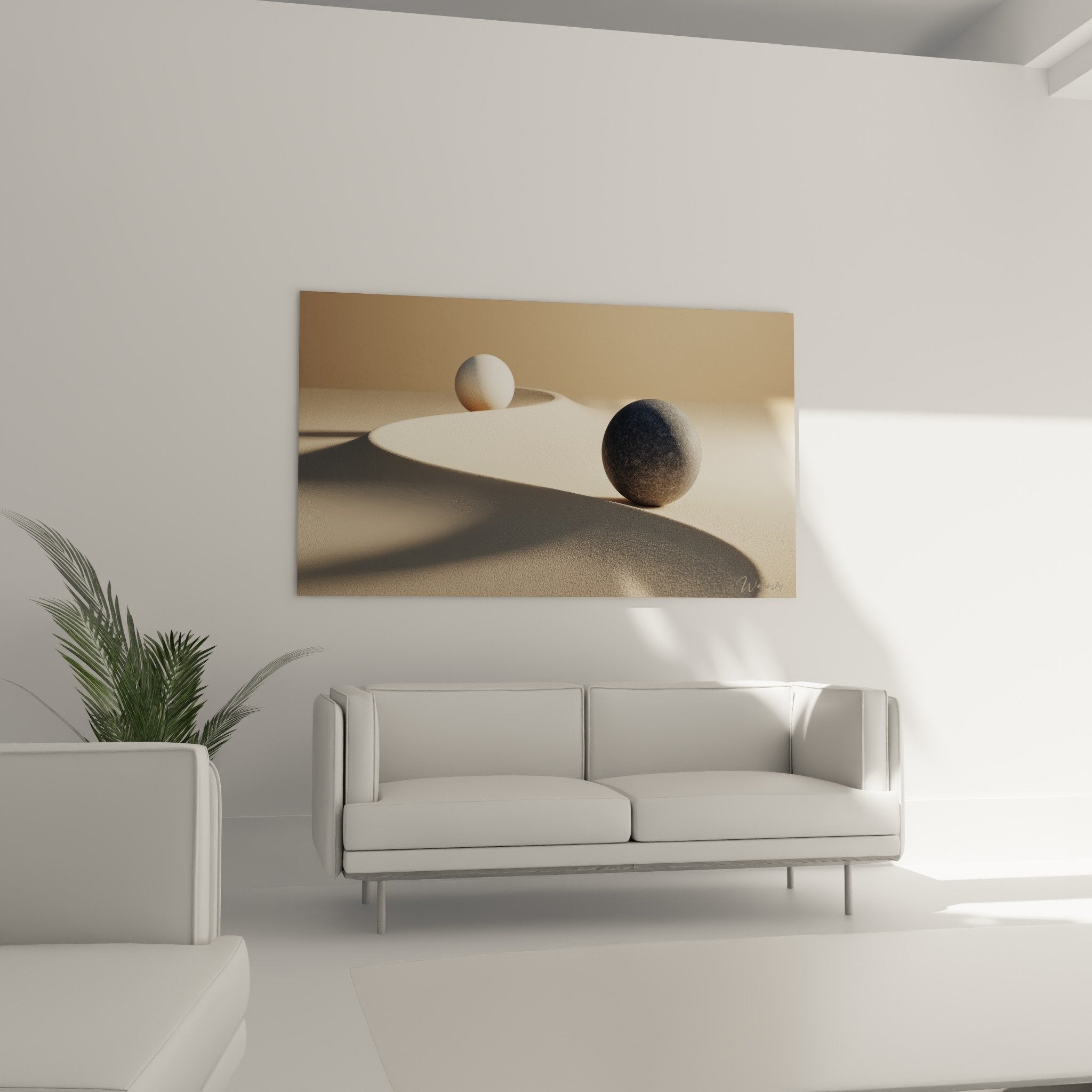 detail beige pearl and anthracite spheres on wavy surface minimalist composition