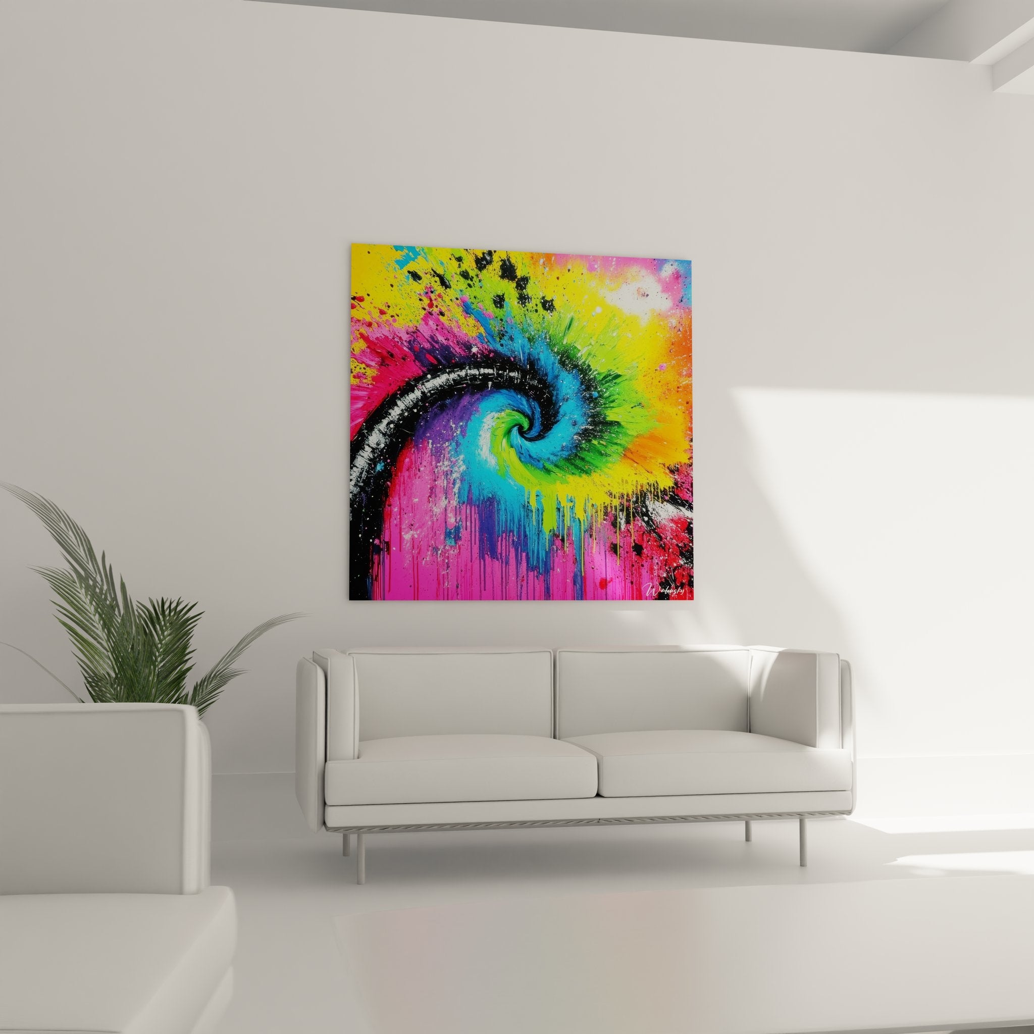 Détail gros plan texture spirale colorée avec coulures peinture et effets abstraits