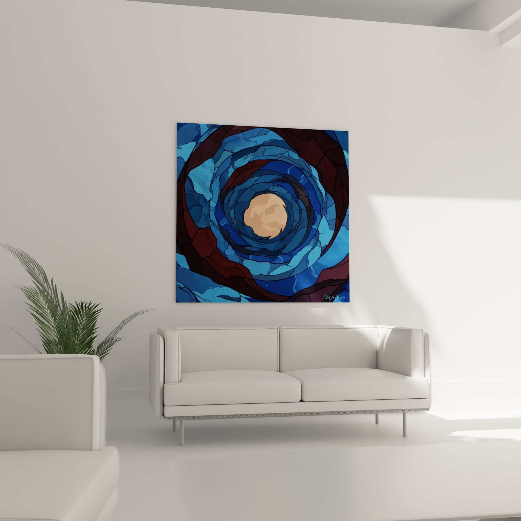 Détail spirale cosmique bleue - texture artistique abstraite avec nuances cobalt et orbe lumineux