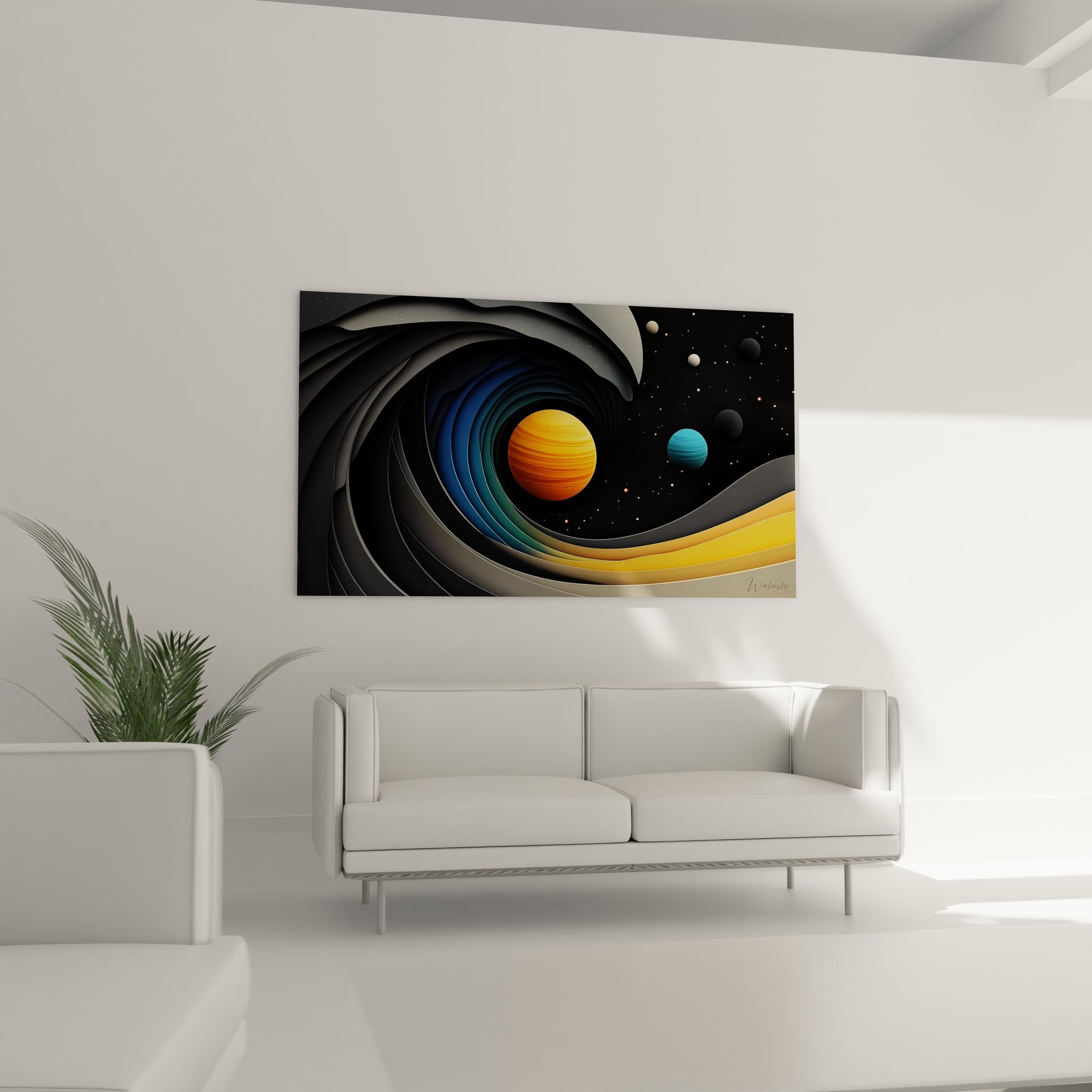 Détail rapproché spirale cosmique colorée avec effets de profondeur, art numérique spatial abstrait