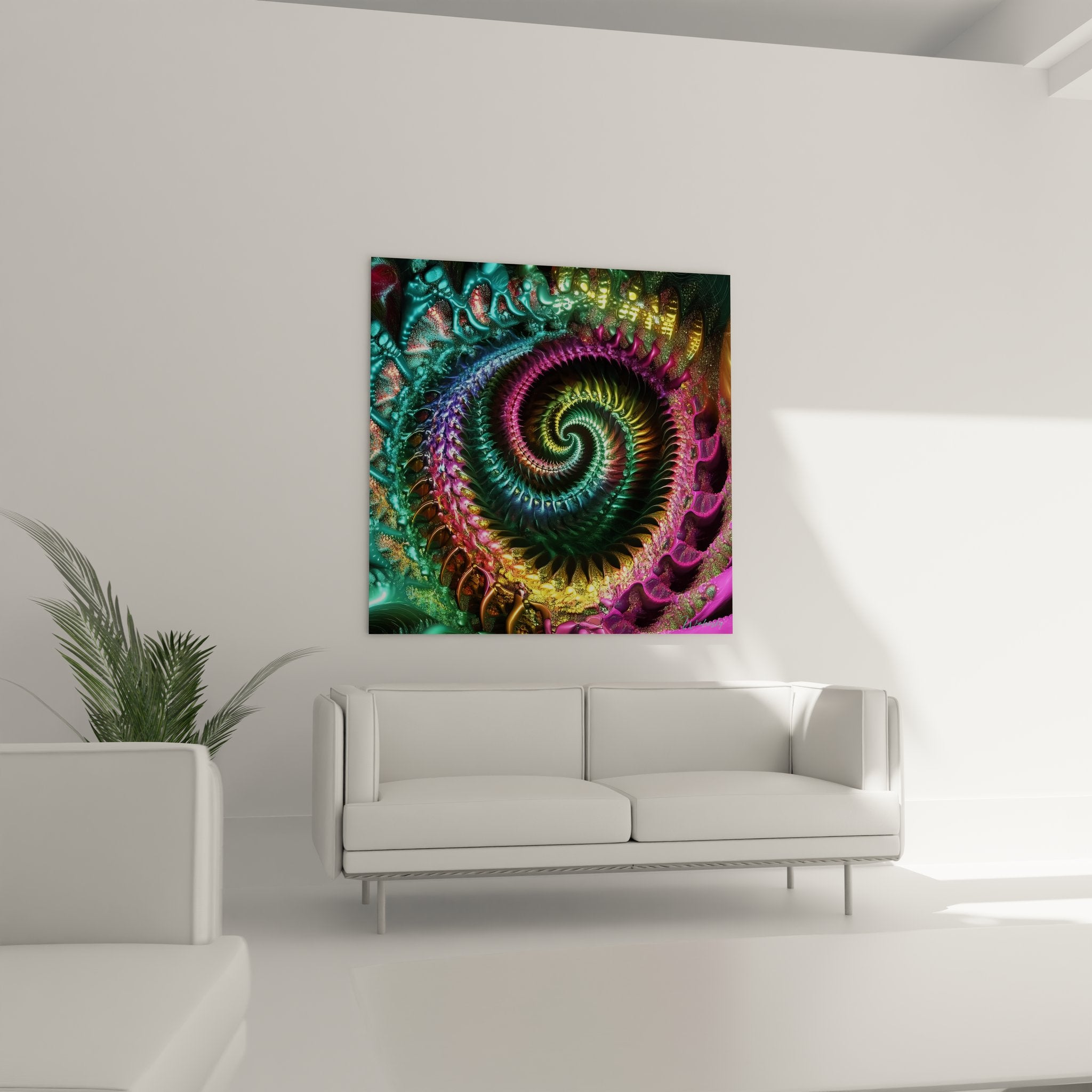 Détail spirale fractale texture cristalline bulles métalliques art numérique multicolore