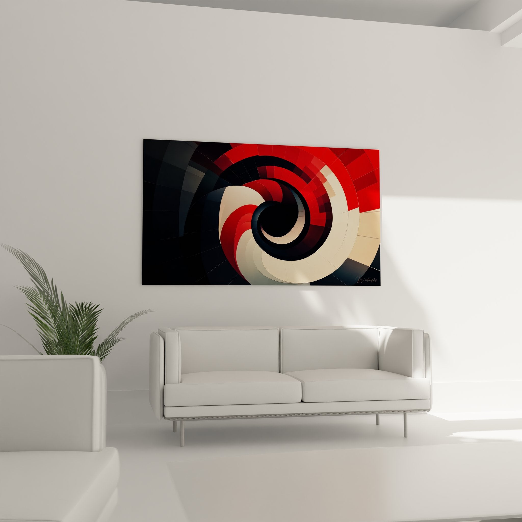 Gros plan détails spirale géométrique rouge segments polygonaux art abstrait contemporain haute définition