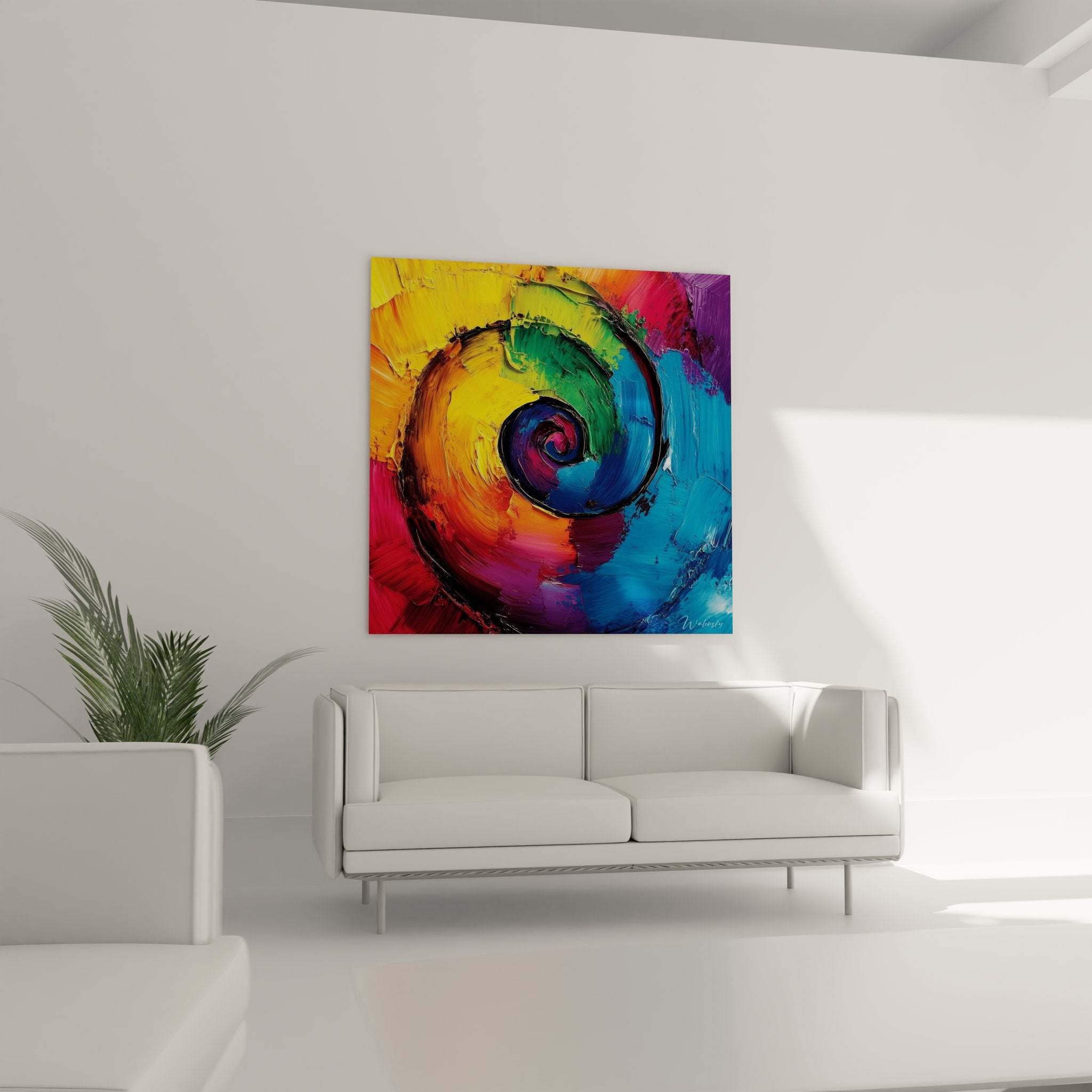 Détail texture spirale multicolore - peinture épaisse impasto couleurs vives abstraites