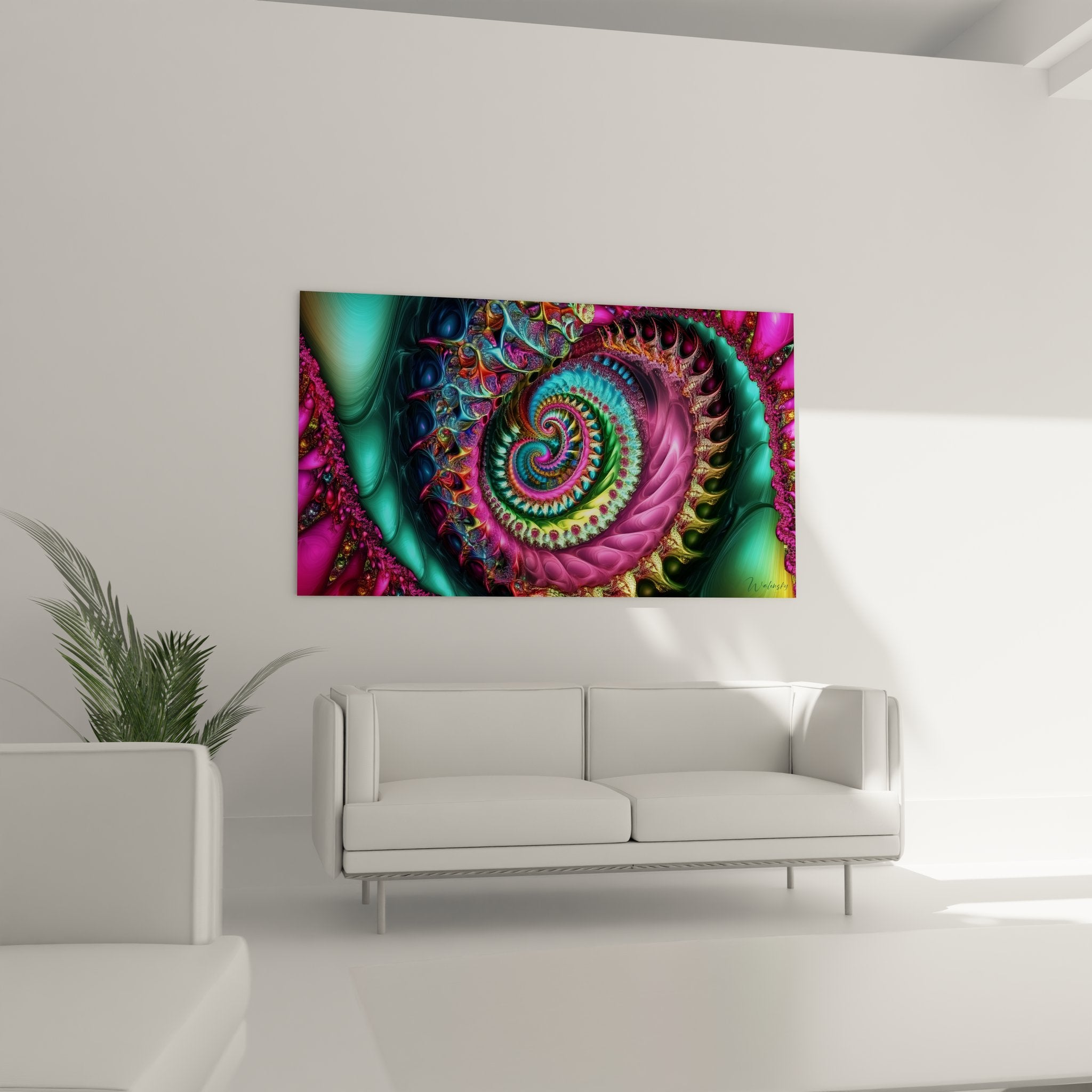 Gros plan détaillé spirale psychédélique montrant textures fractales et nuances colorées complexes