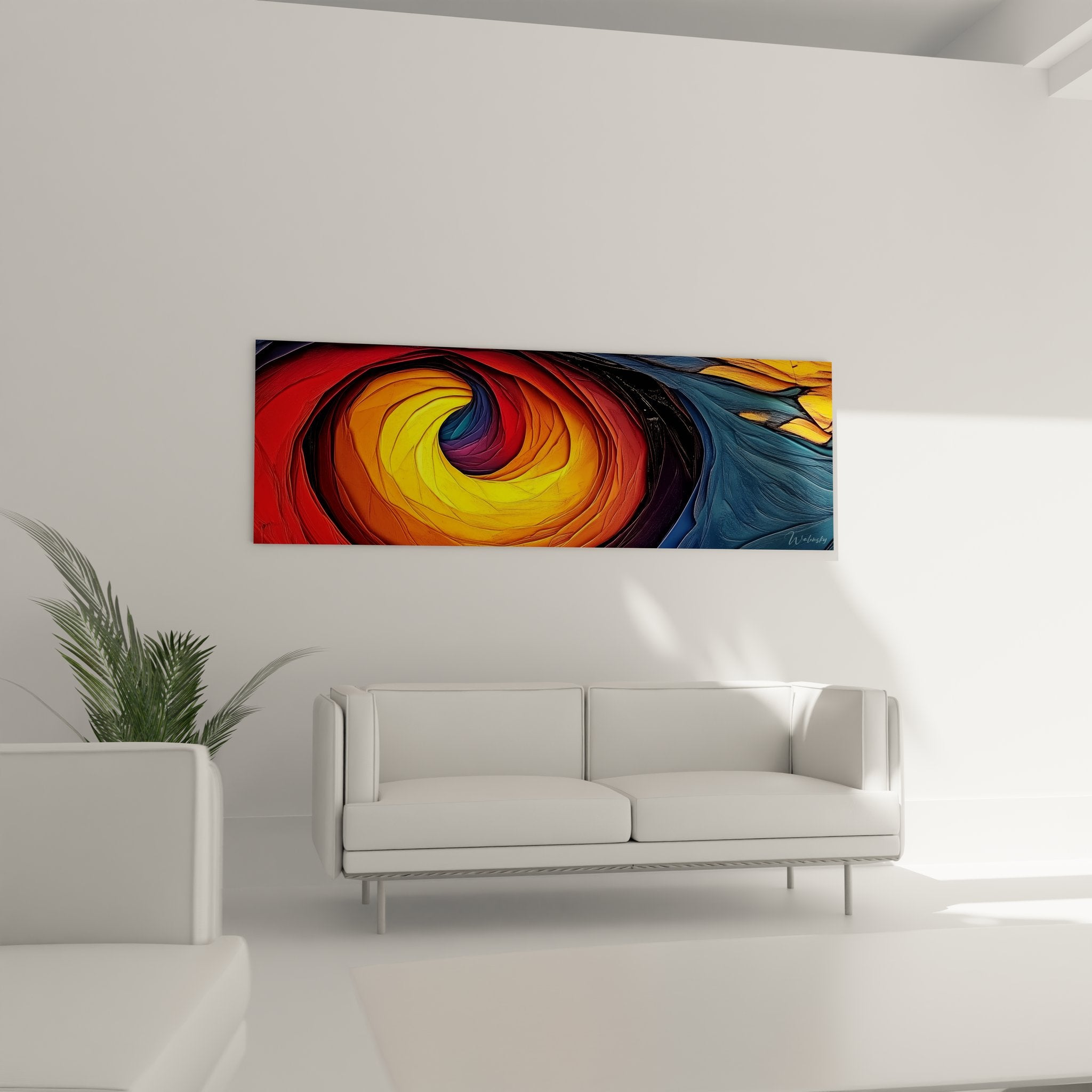 Gros plan détail tableau spirale abstrait textures ondulantes couleurs gradient feu eau