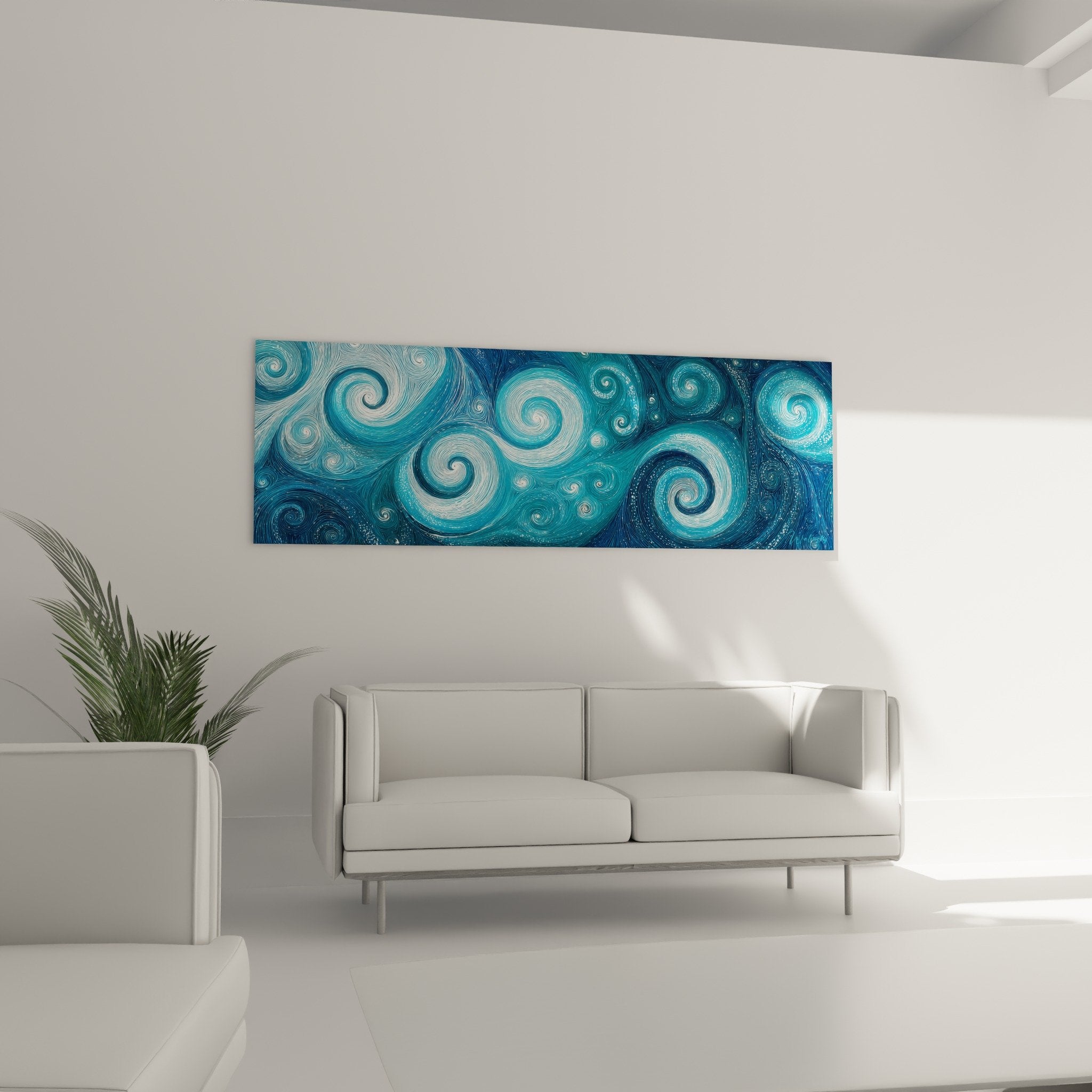 Blue turquoise white nacre detail spirals swirling aquatic whirlpools feng shui north water wall art