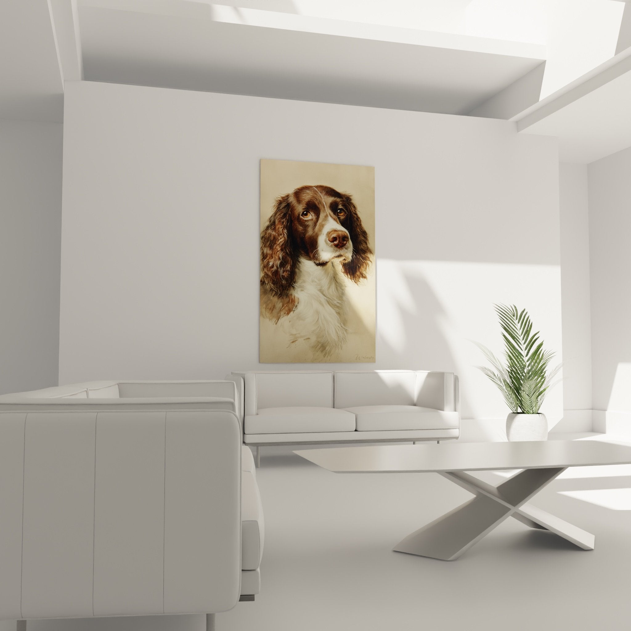 Detail portrait Springer Anglais technique picturale realiste pelage brun cuivre yeux ambre