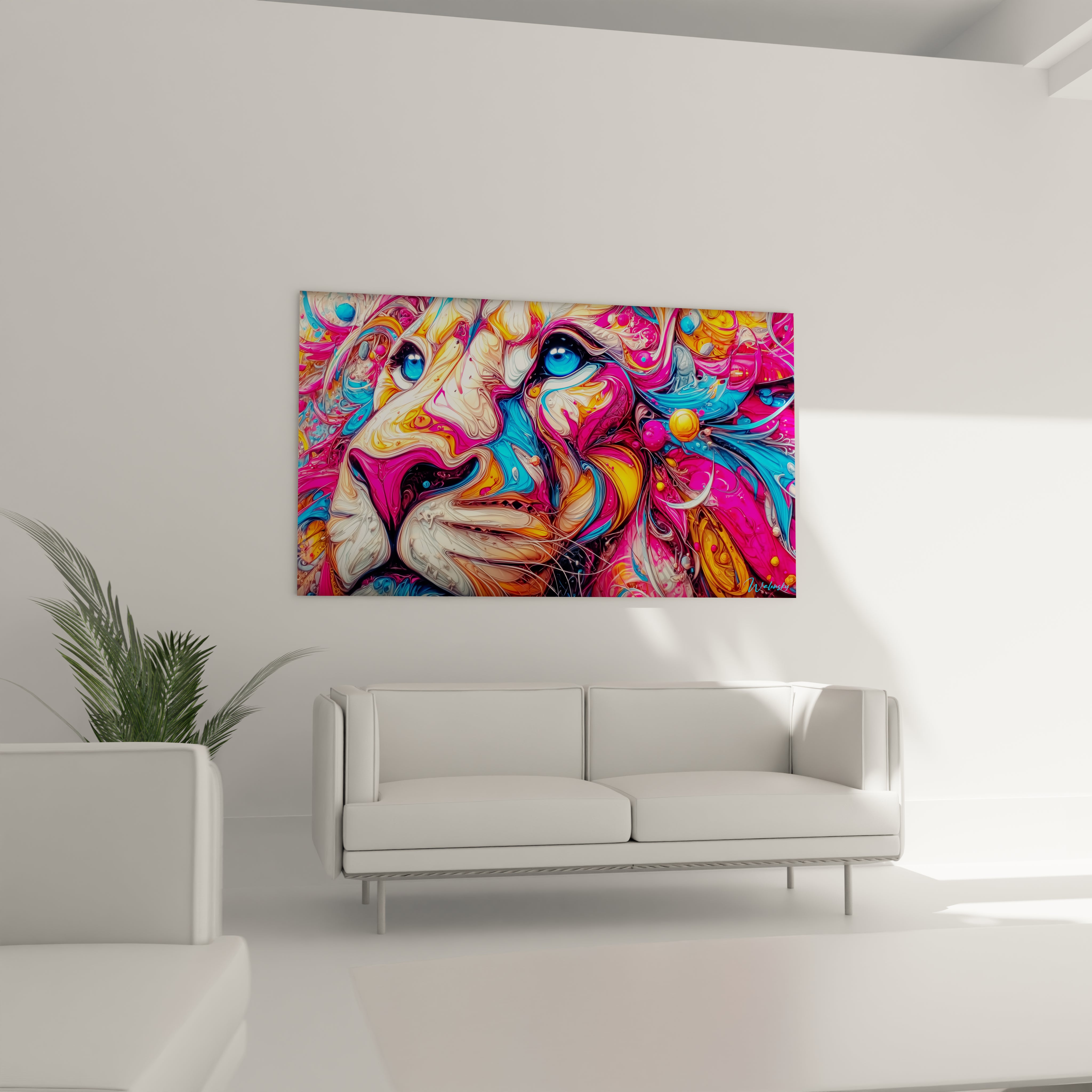 Détail gros plan tableau abstrait visage couleurs liquides tourbillonnantes psychédéliques