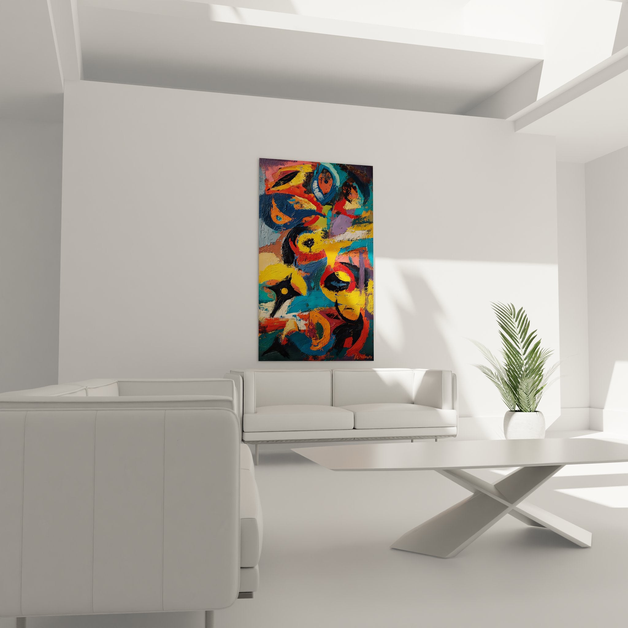 Détail gros plan tableau abstrait - empâtements couleurs vives peinture moderne texturée