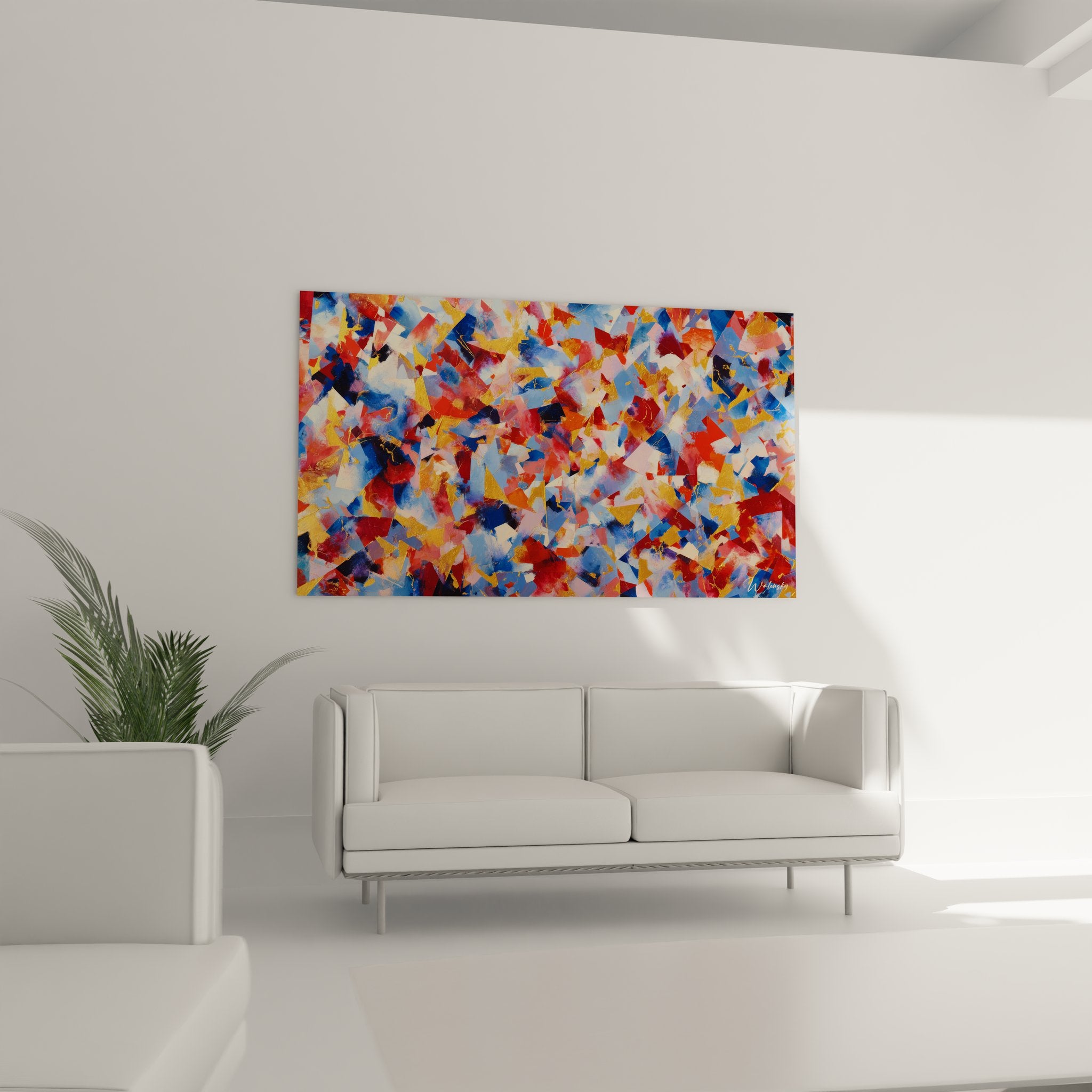 Détail gros plan tableau abstrait formes géométriques couleurs vives peinture moderne