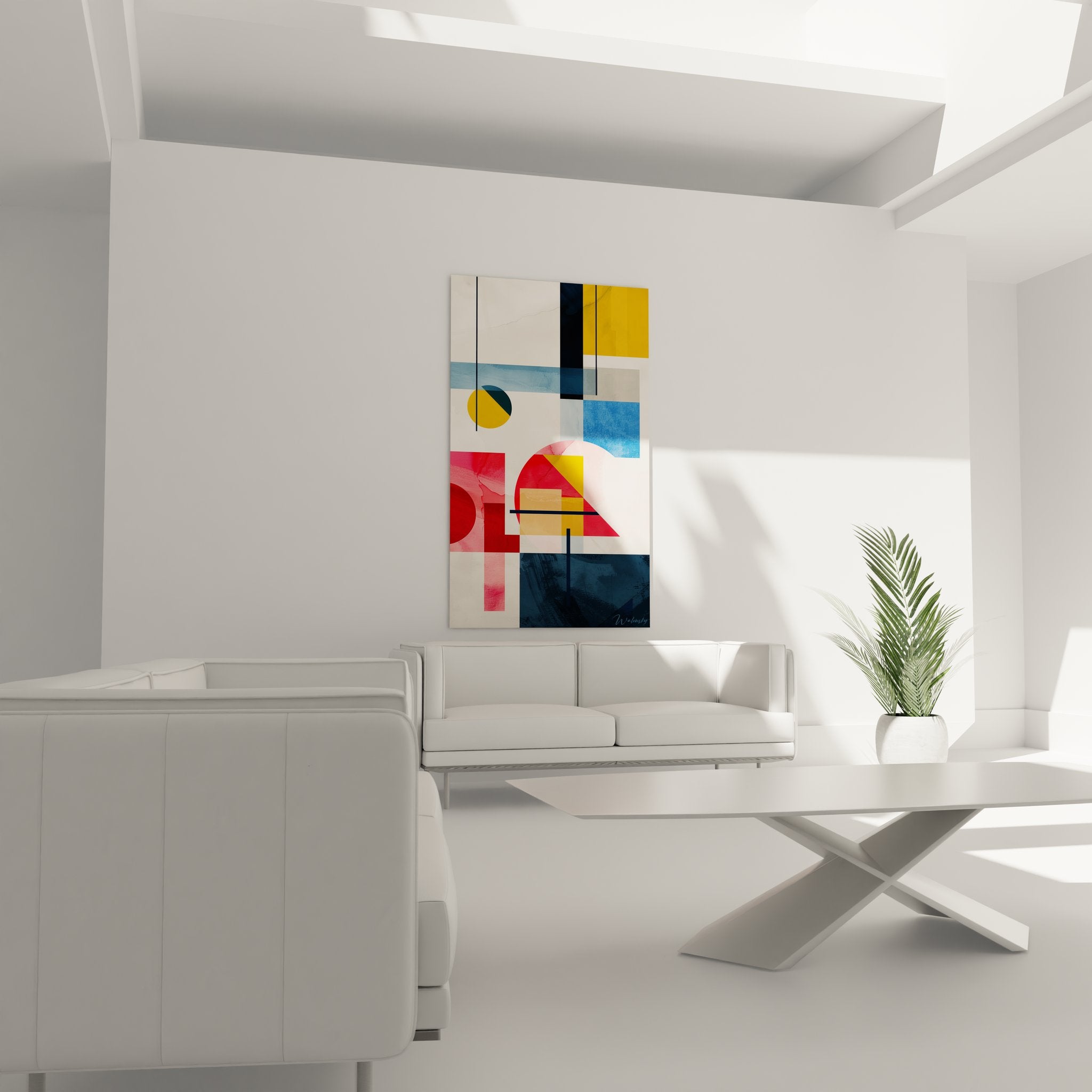 Détail tableau abstrait géométrique, formes colorées et compositions modernes, art mural proche