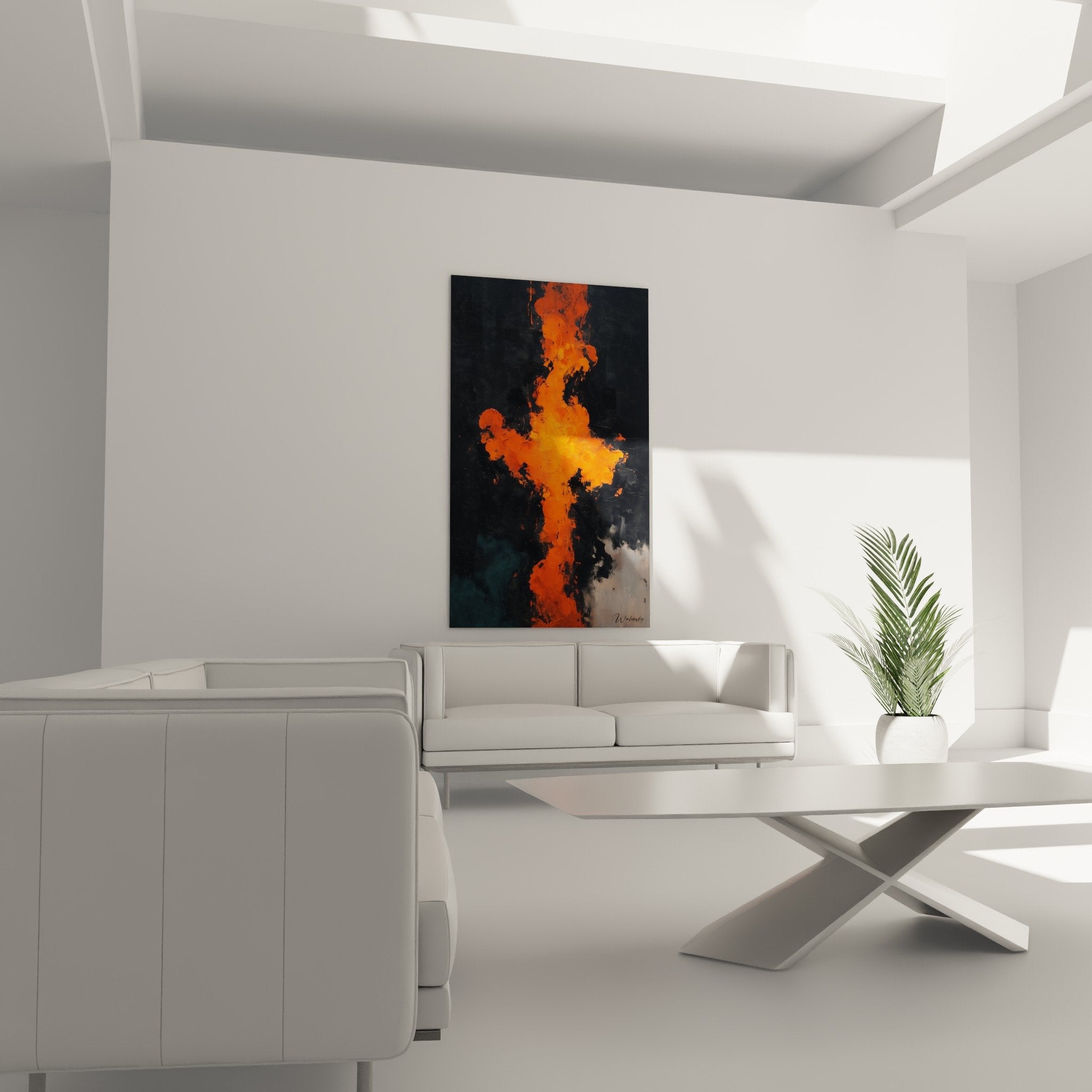 detail tableau abstrait couleurs orange rouge noir texture peinture feng shui sud feu