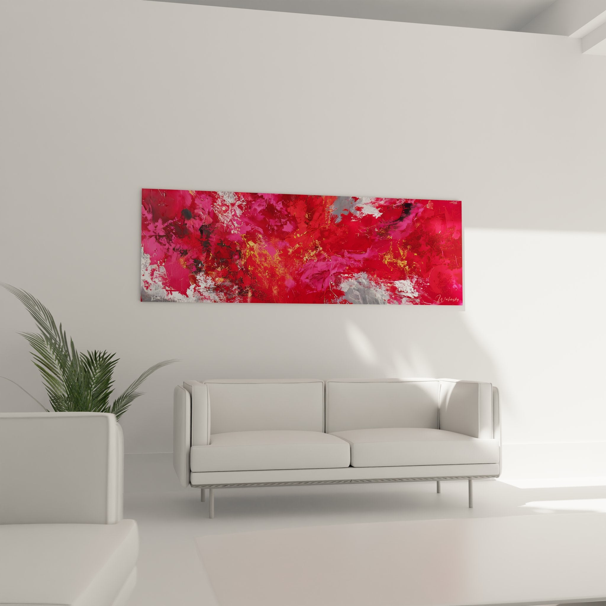 Détail gros plan tableau abstrait rouge, textures et empâtements peinture expressionniste moderne