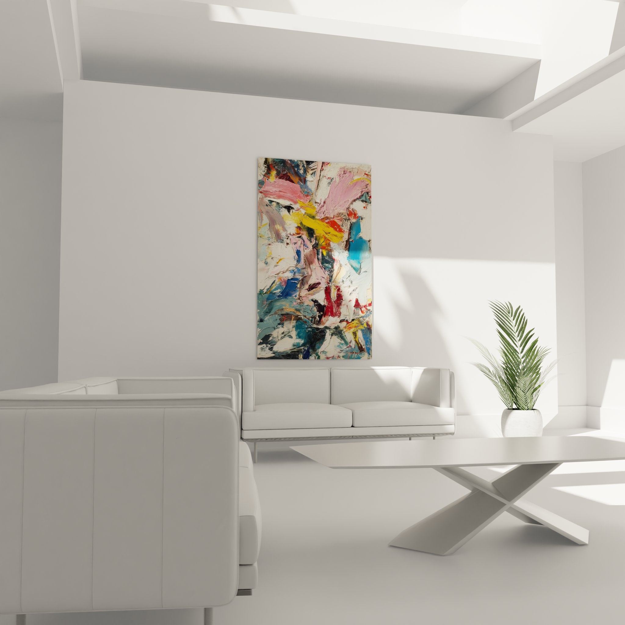 Détail gros plan tableau abstrait textures épaisses couleurs vives pinceau expressif moderne