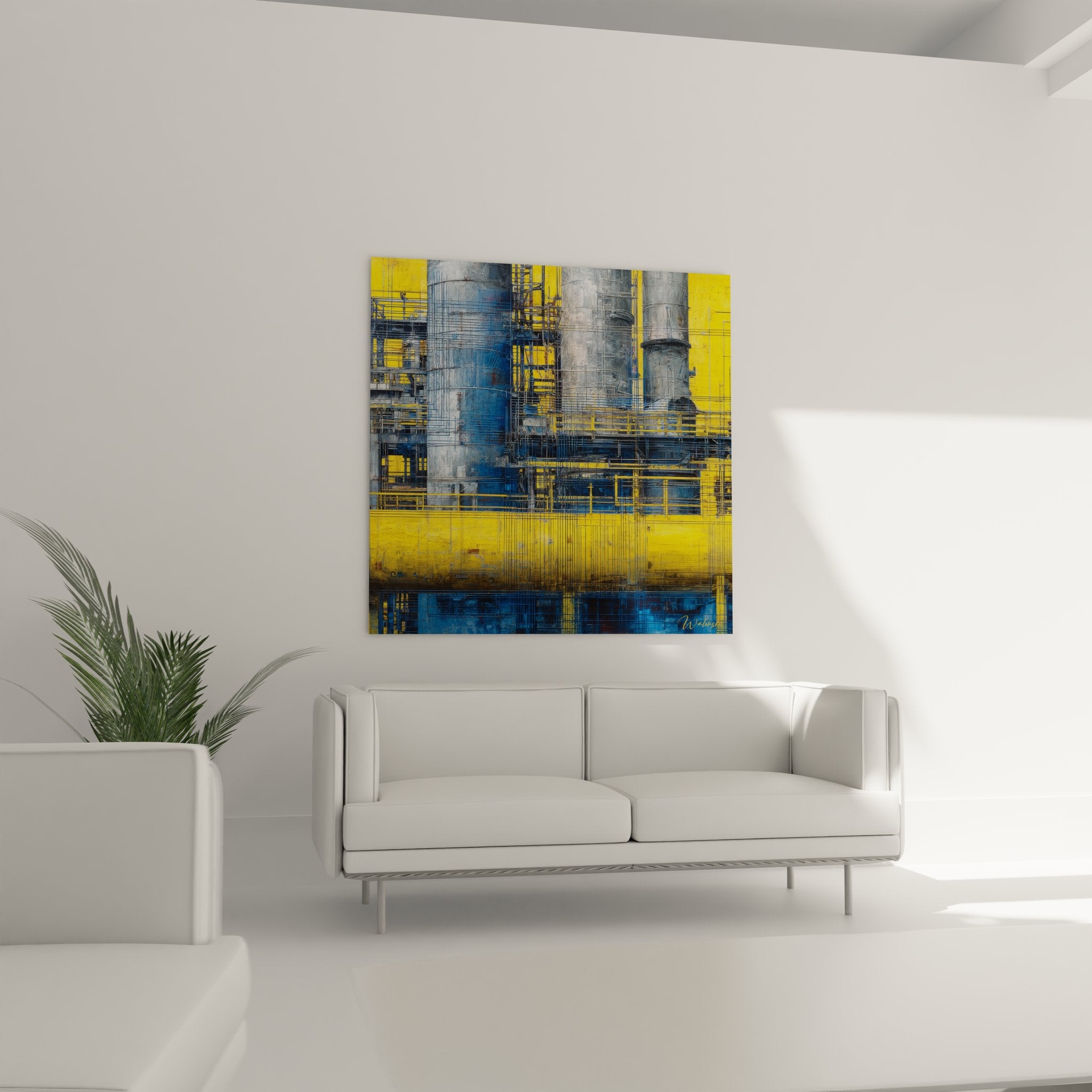 Détail gros plan tableau architecture industrielle structures métalliques abstraites