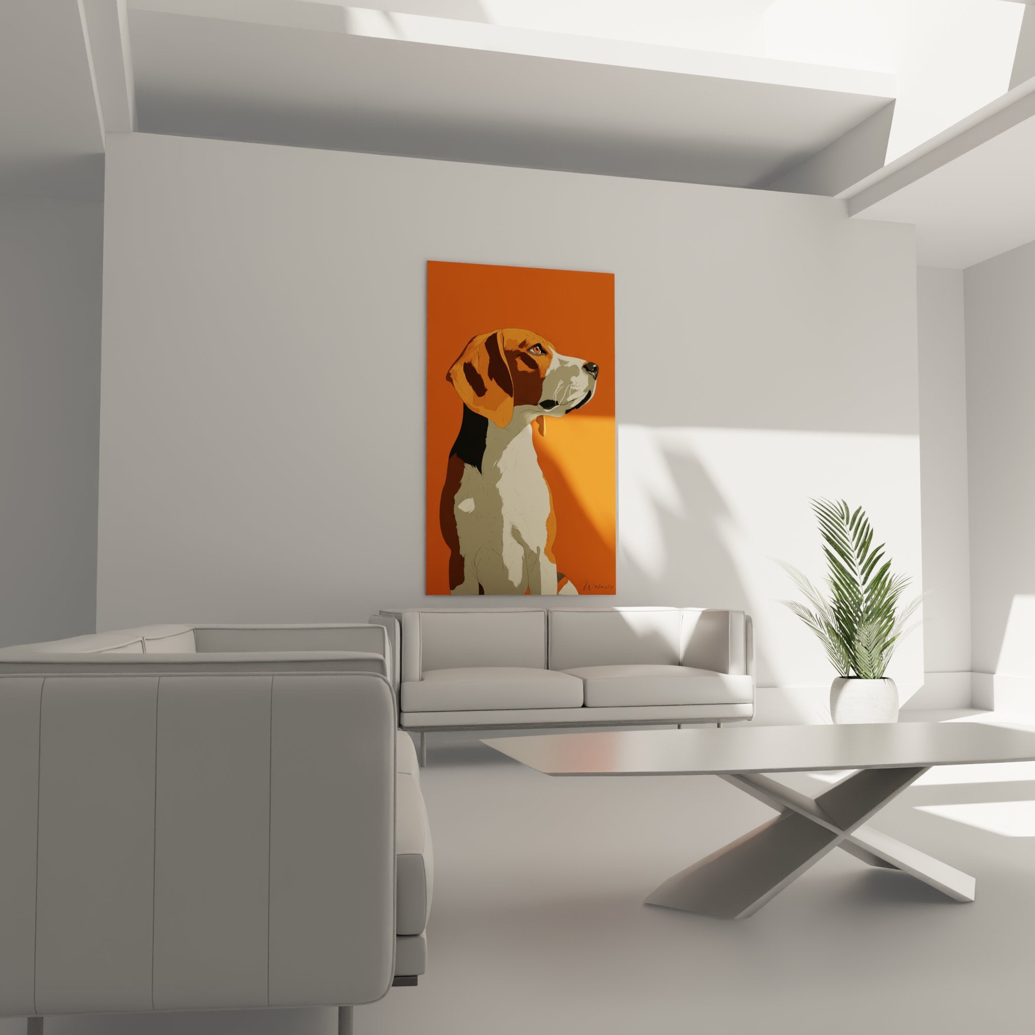 dettaglio quadro beagle tricolore arancione qualità stampa tela art canino
