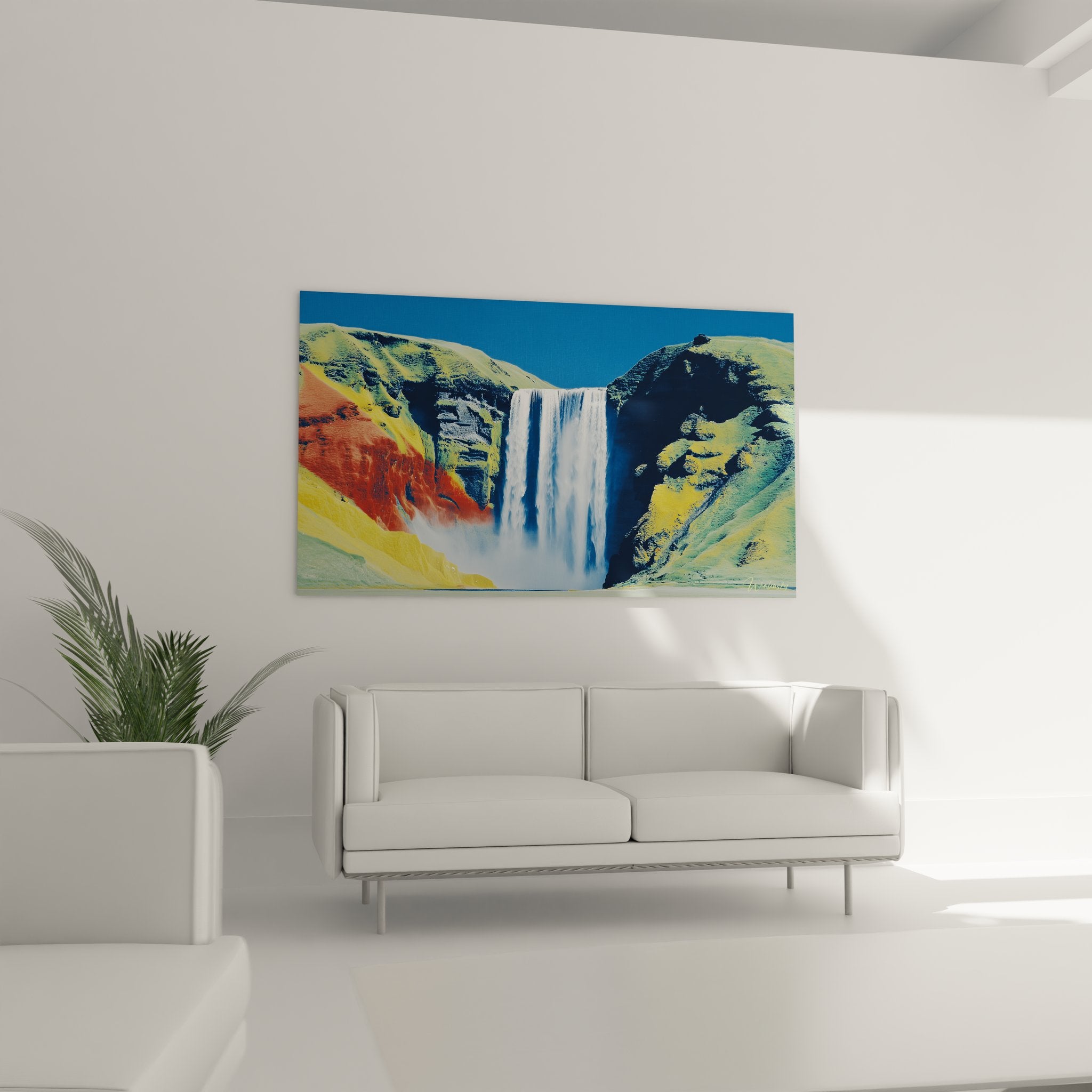 Nahaufnahme Kunstwerk Wasserfall lebendige Farben psychedelischer Effekt mehrfarbige Klippen