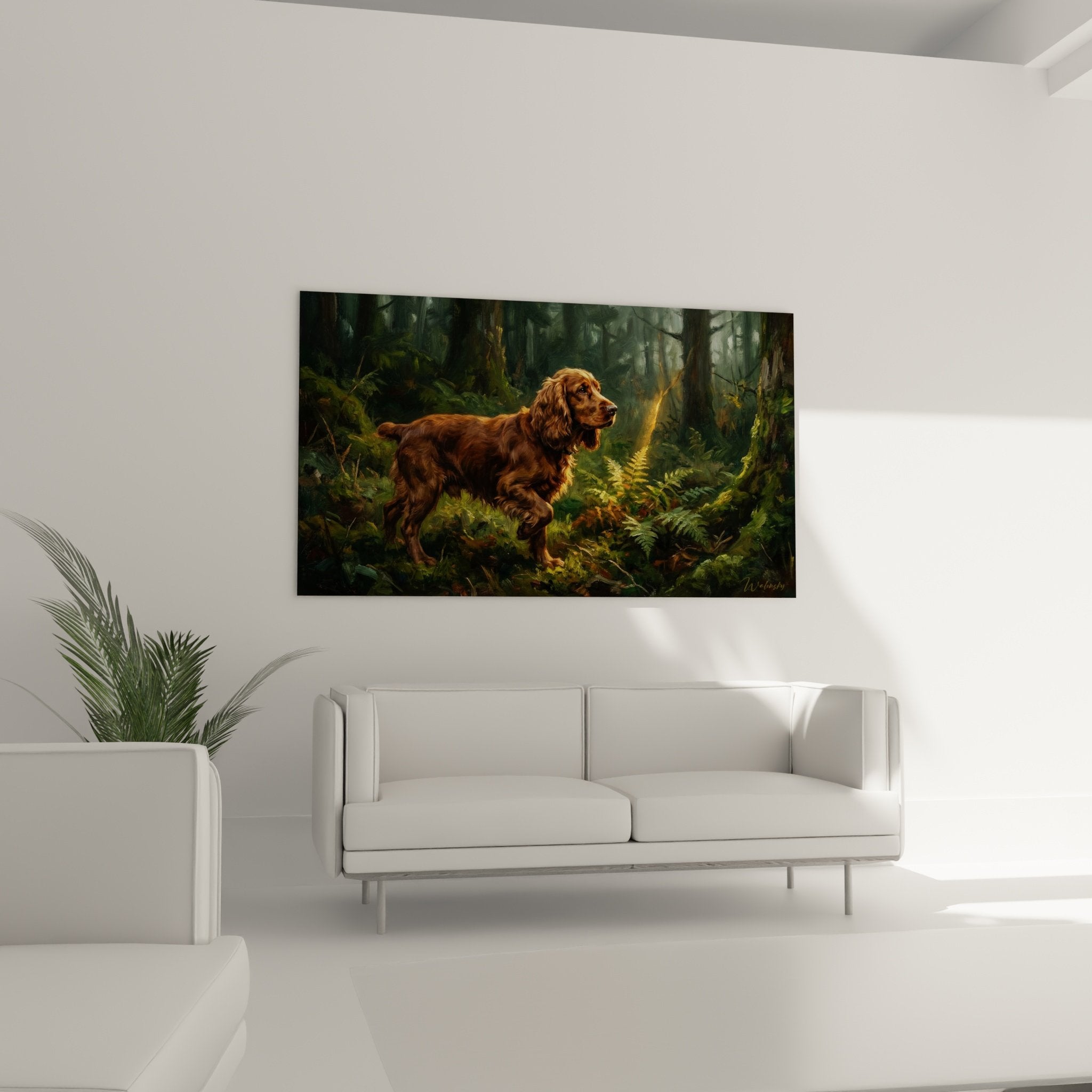 Détail rapproché tableau Cocker Anglais pelage roux détaillé texture artistique peinture réaliste