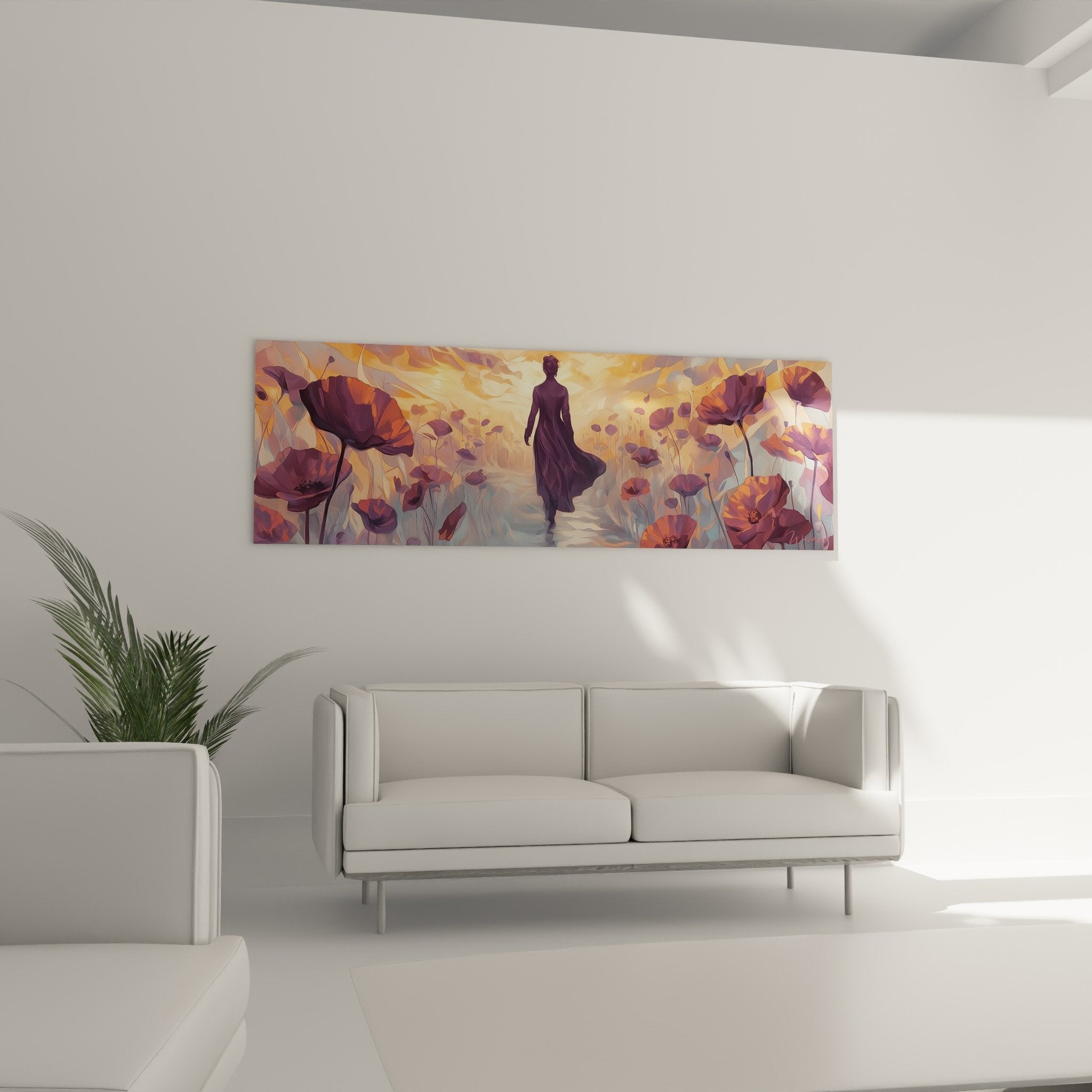 Détail tableau coquelicots orangés cuivrés technique peinture effets matière pétales fleurs artistique