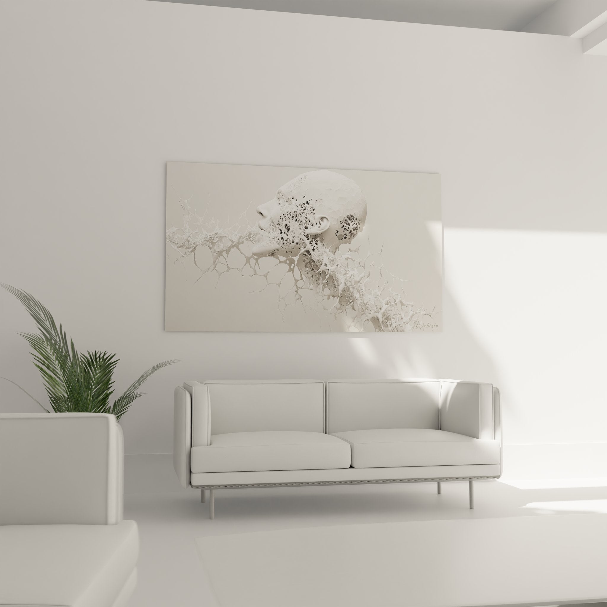 Détail gros plan tableau désintégration cellulaire, structures hexagonales et fragments organiques