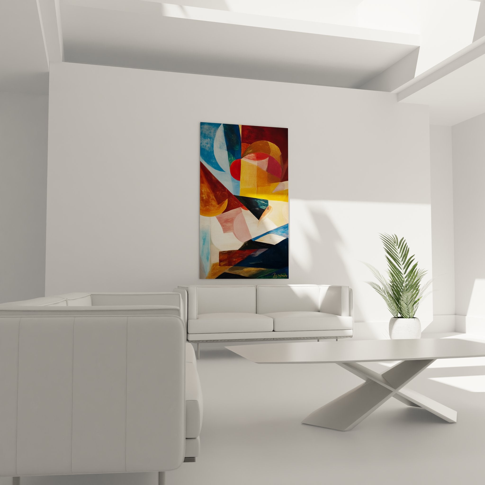 Détail rapproché tableau dessin formes géométriques couleurs transparentes superposées